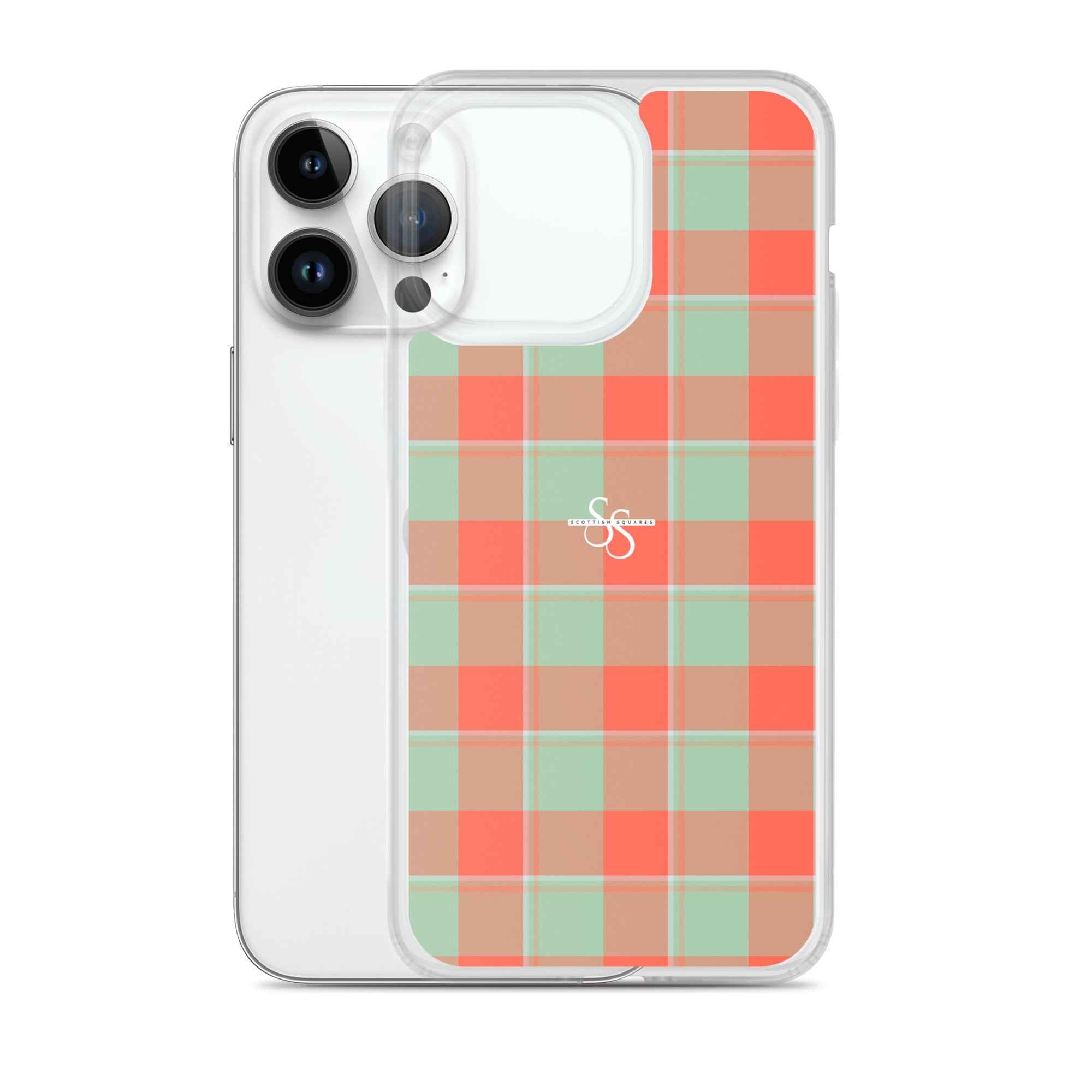 Clear Case for iPhone Spring Rain and Persimmon Plaid - Scottish Squares