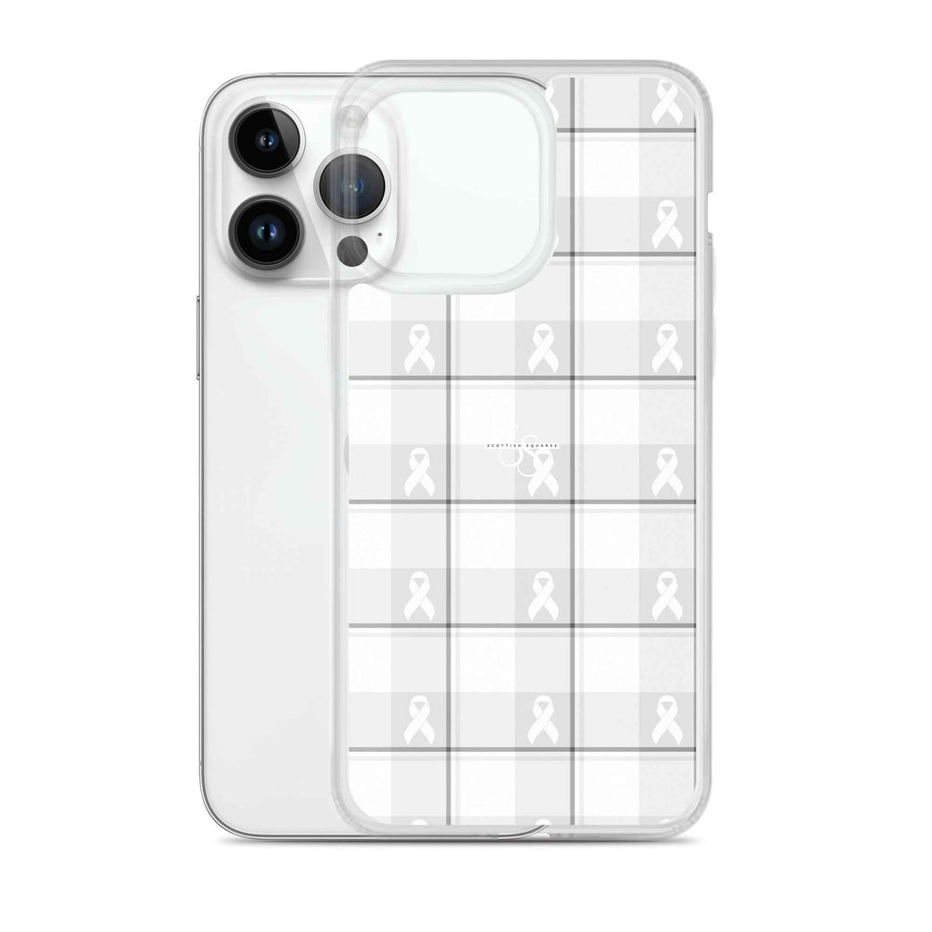 Clear Case for iPhone Lung Cancer Awareness Plaid, White Ribbon, Supportive Gift - Scottish Squares