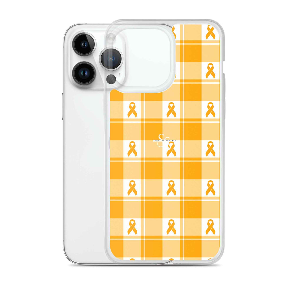 Clear Case for iPhone Kidney Cancer Awareness Plaid, Orange Ribbon, Supportive Gift - Scottish Squares