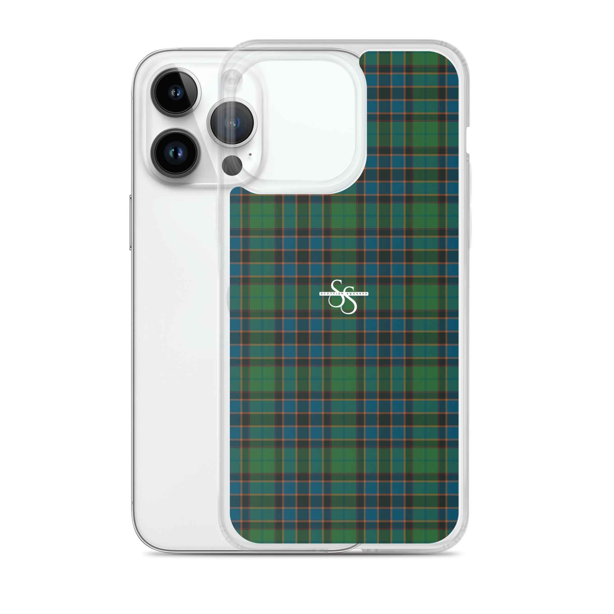 Clear Case for iPhone Green Blue Orange Plaid Tartan