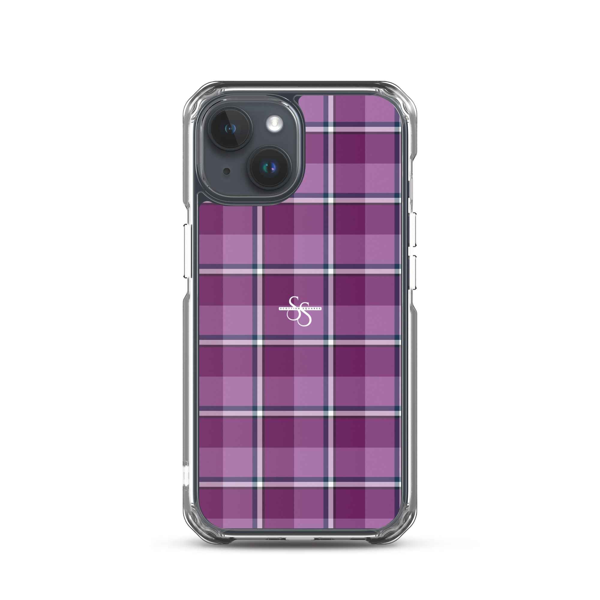 Clear Case for iPhone Purple and Trendy Pink Plaid iPhone 15 - Scottish Squares