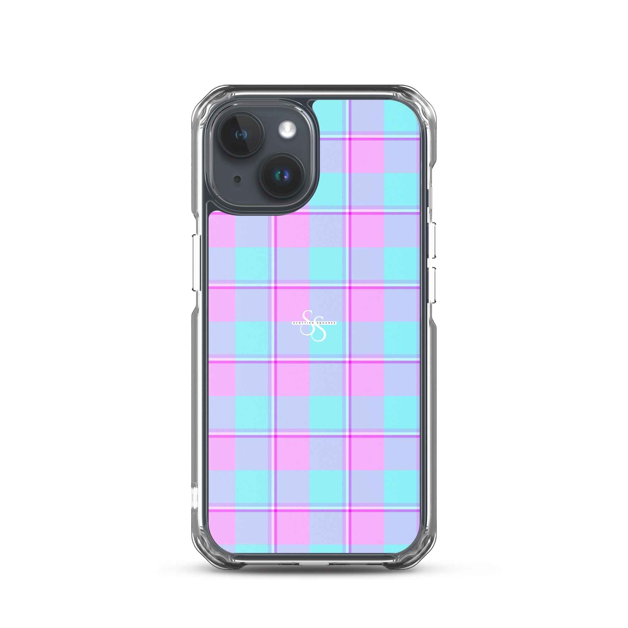 Clear Case for iPhone Mauve and Coastal Mist Plaid iPhone 15 - Scottish Squares