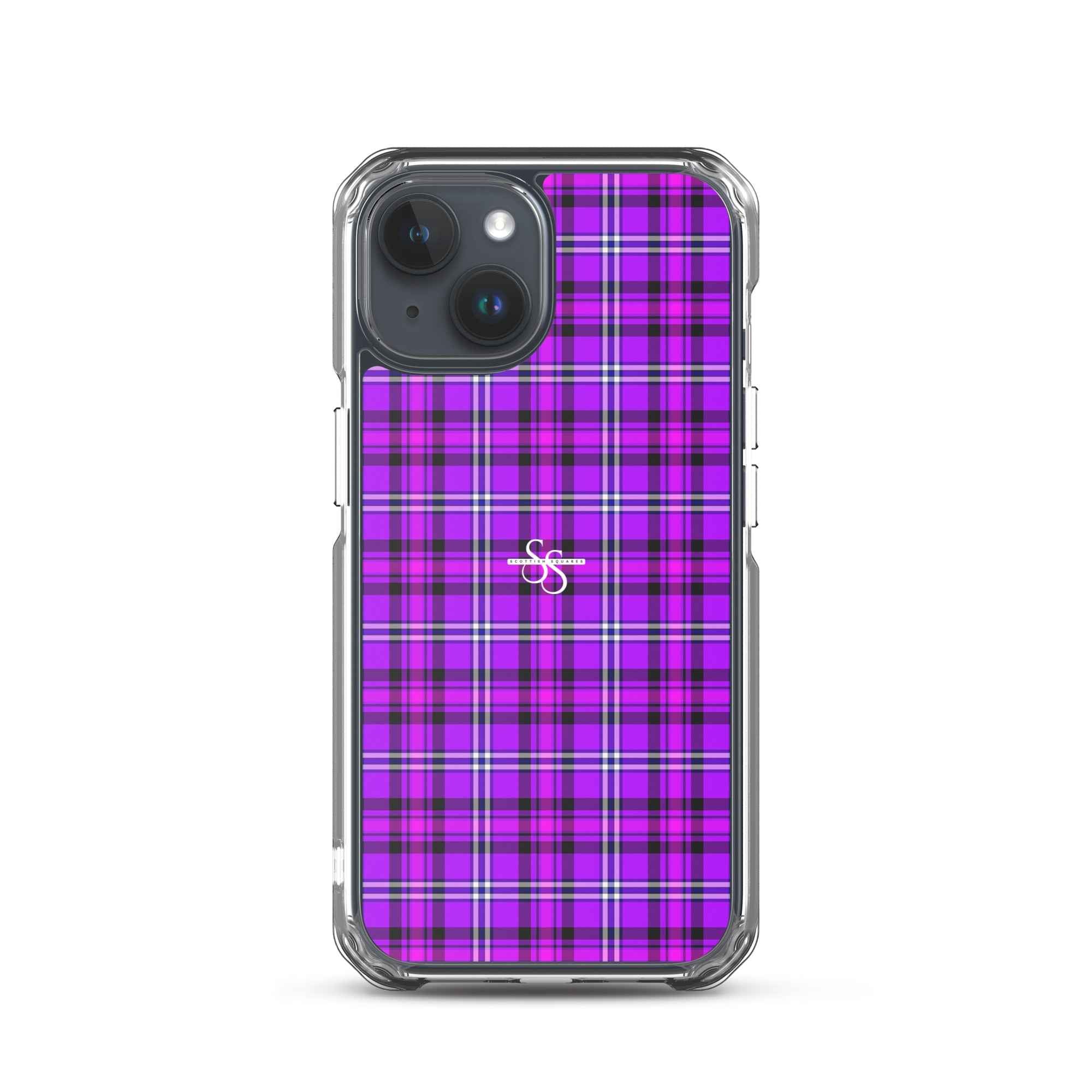 Clear Case for iPhone Electric Violet and Fuchsia Plaid iPhone 15 - Scottish Squares