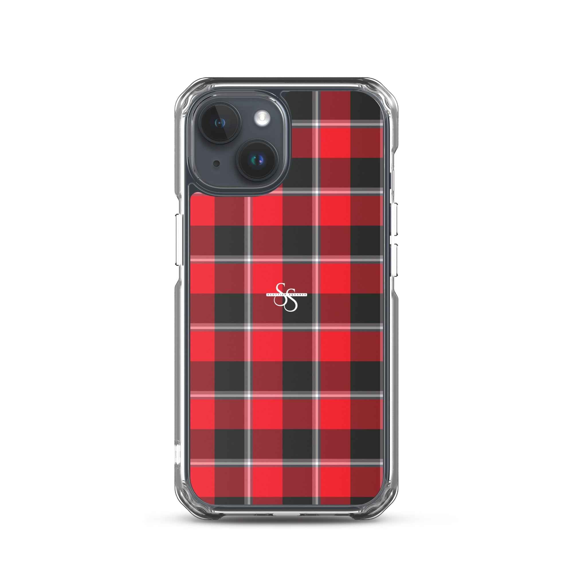 Clear Case for iPhone Red Ribbon and Heavy Metal Plaid iPhone 15 - Scottish Squares