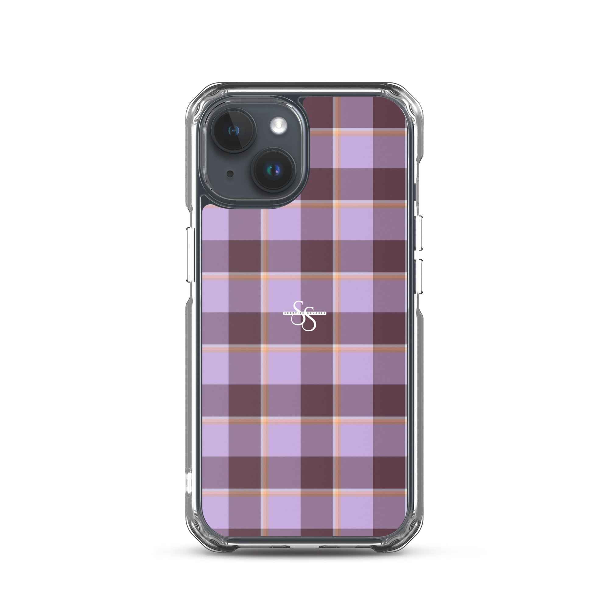 Clear Case for iPhone Light Wisteria and Livid Brown Plaid iPhone 15 - Scottish Squares