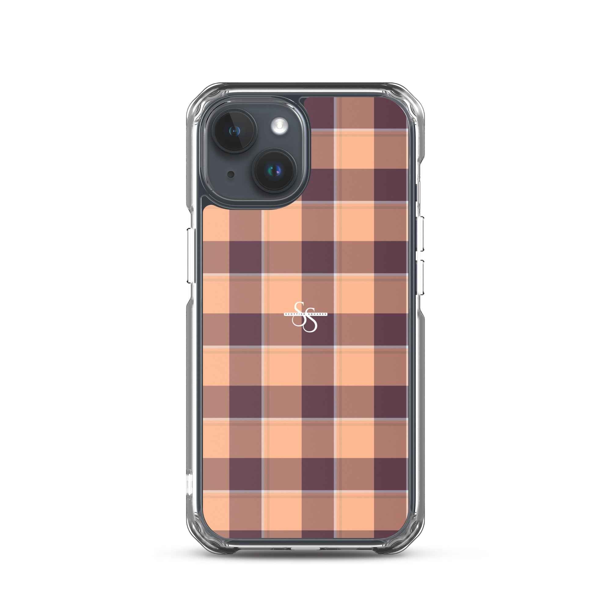 Clear Case for iPhone Hit Pink and Livid Brown Plaid iPhone 15 - Scottish Squares