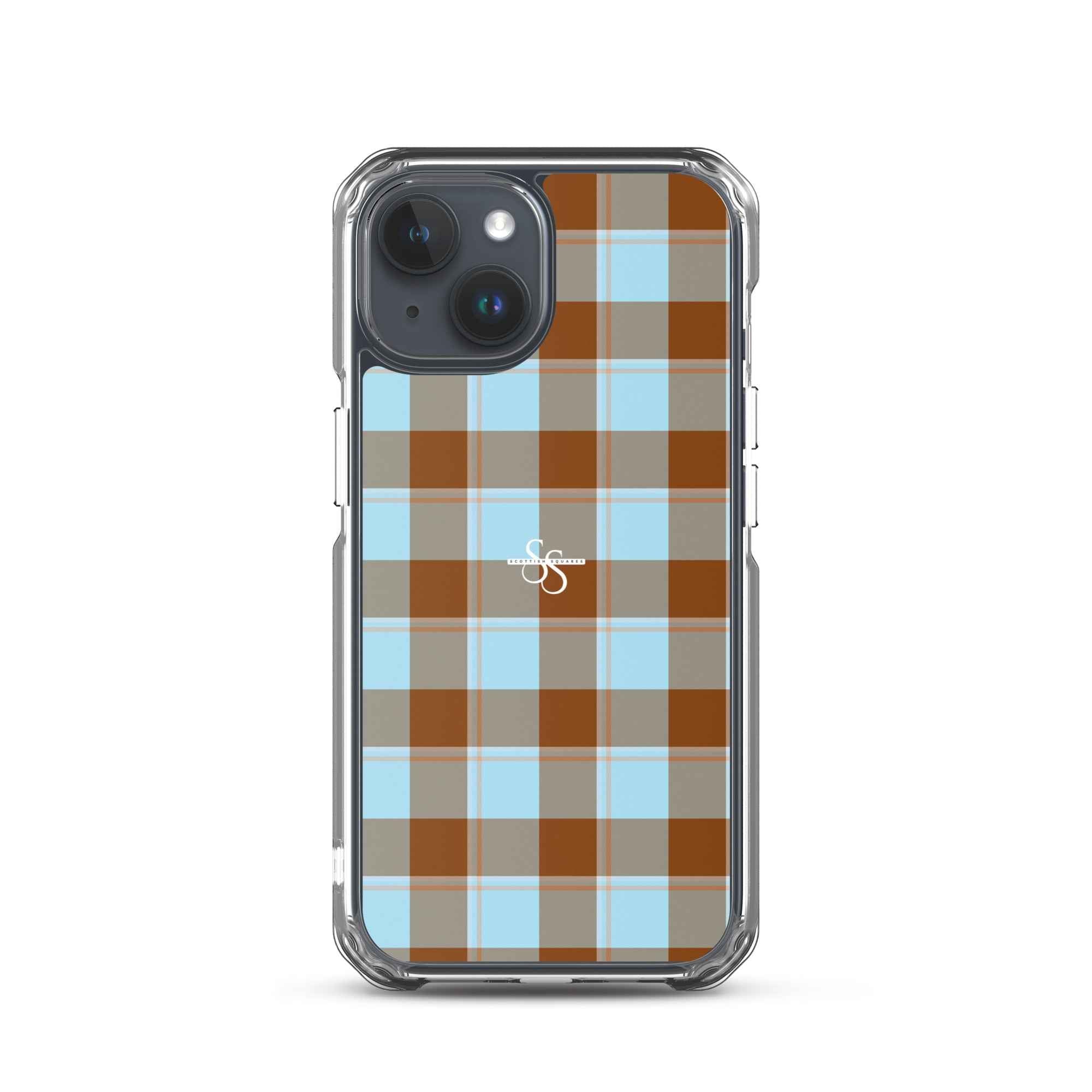 Clear Case for iPhone Blizzard Blue and Livid Brown Plaid iPhone 15 - Scottish Squares