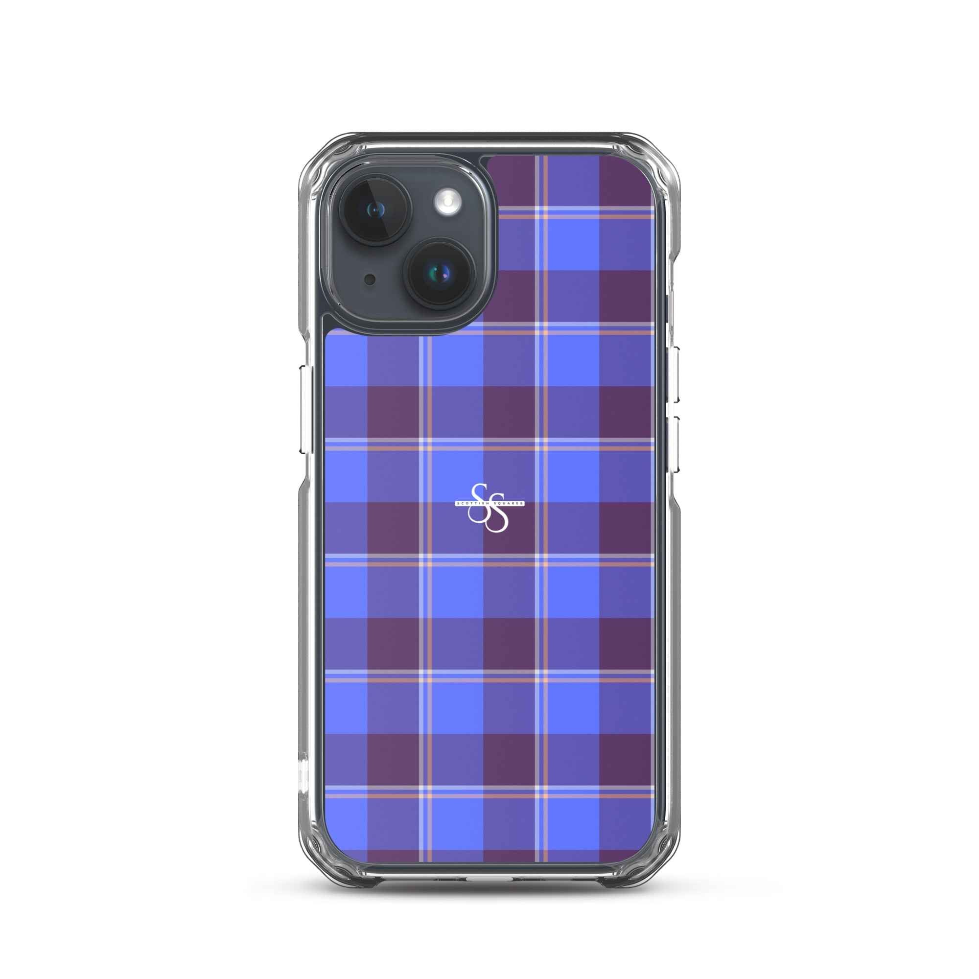 Clear Case for iPhone Cornflower Blue and Livid Brown Plaid iPhone 15 - Scottish Squares