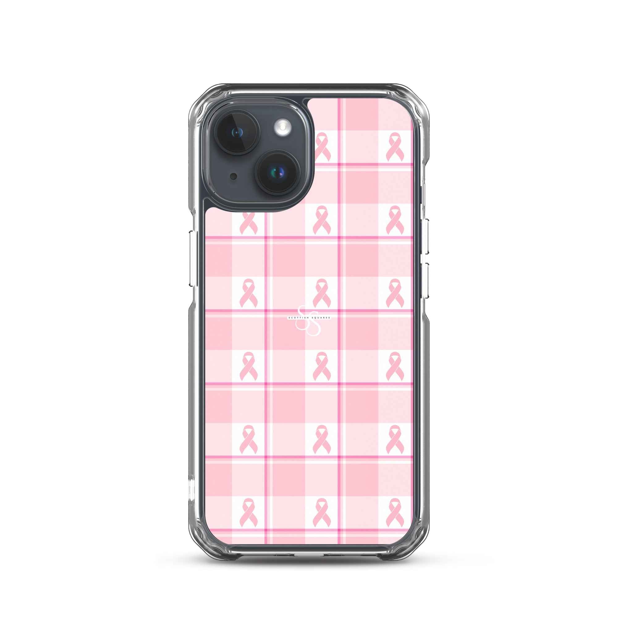 Clear Case for iPhone Breast Cancer Awareness Plaid iPhone 15 - Scottish Squares