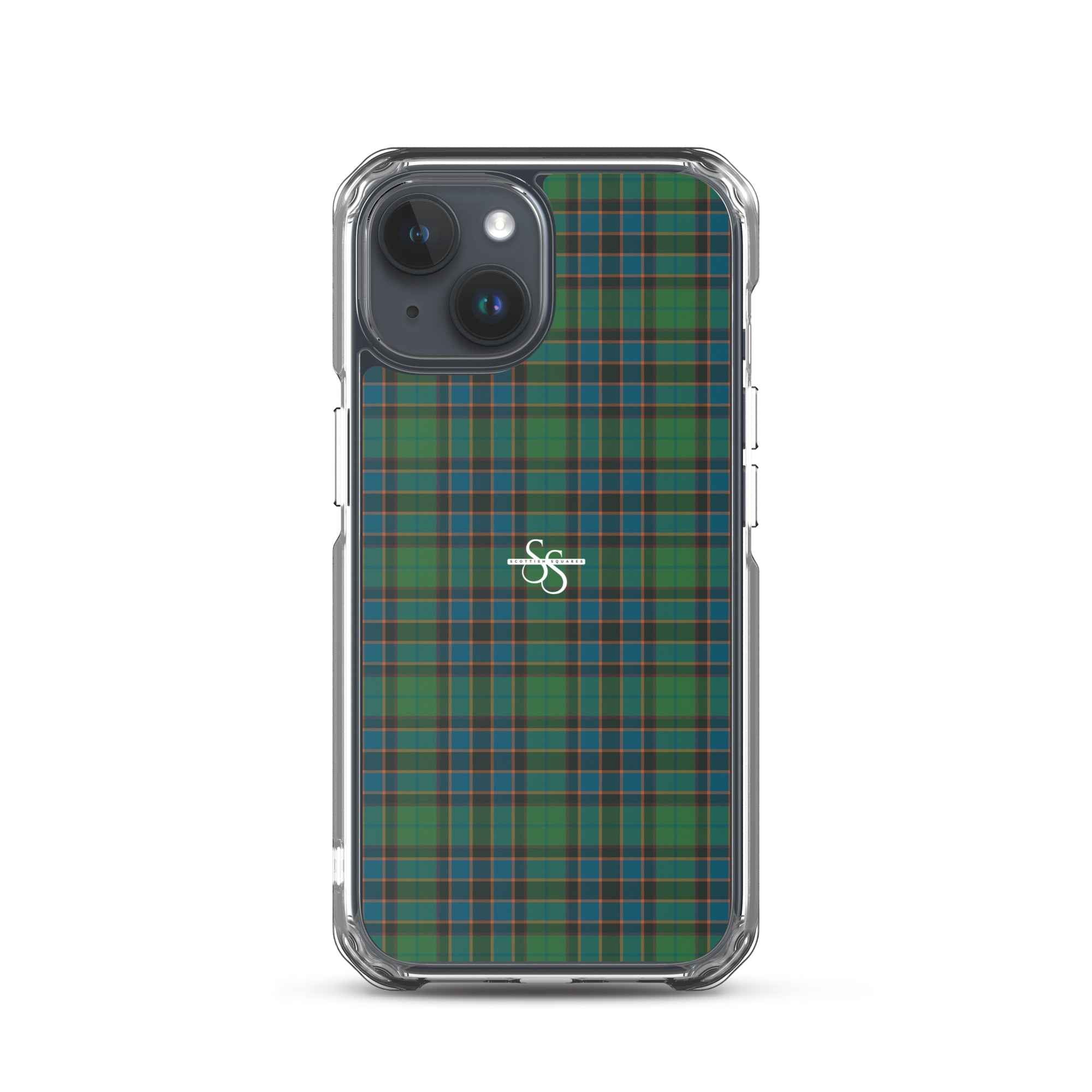 Clear Case for iPhone Green Blue Orange Plaid Tartan