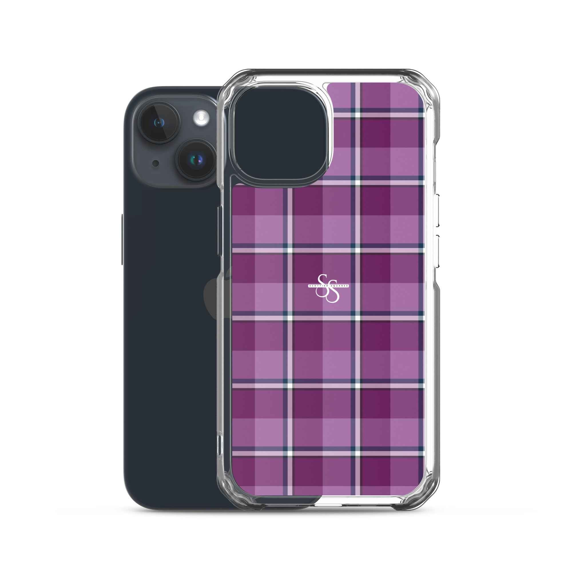 Clear Case for iPhone Purple and Trendy Pink Plaid - Scottish Squares