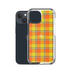 Clear Case for iPhone Blaze Orange and Bird Flower Plaid - Scottish Squares
