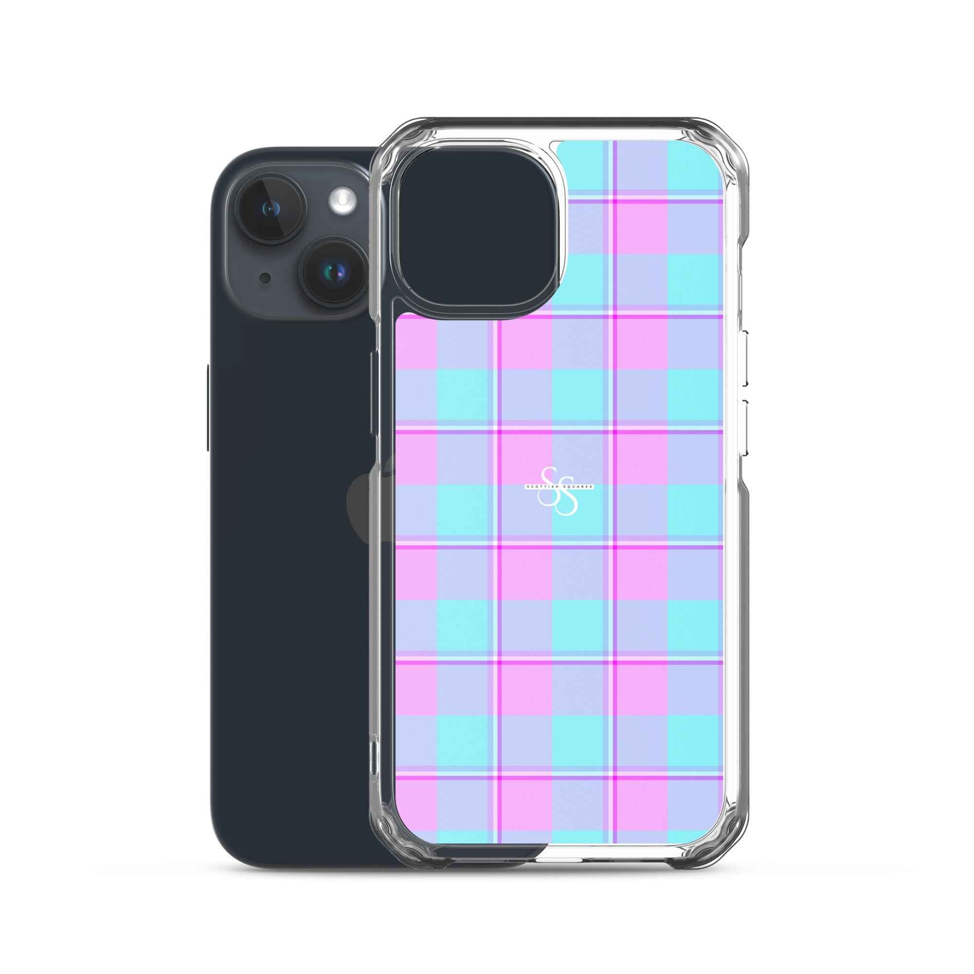 Clear Case for iPhone Mauve and Coastal Mist Plaid - Scottish Squares