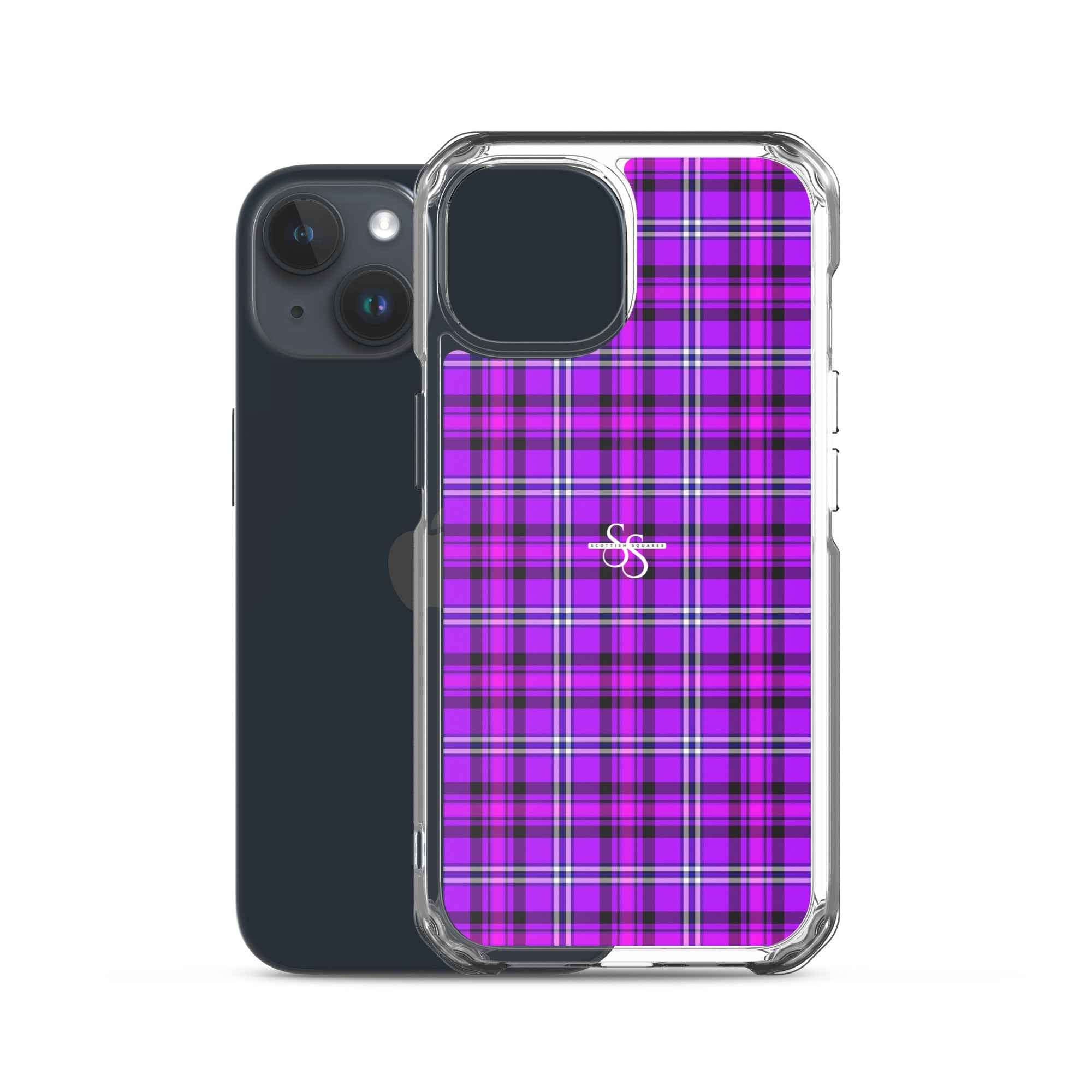 Clear Case for iPhone Electric Violet and Fuchsia Plaid - Scottish Squares