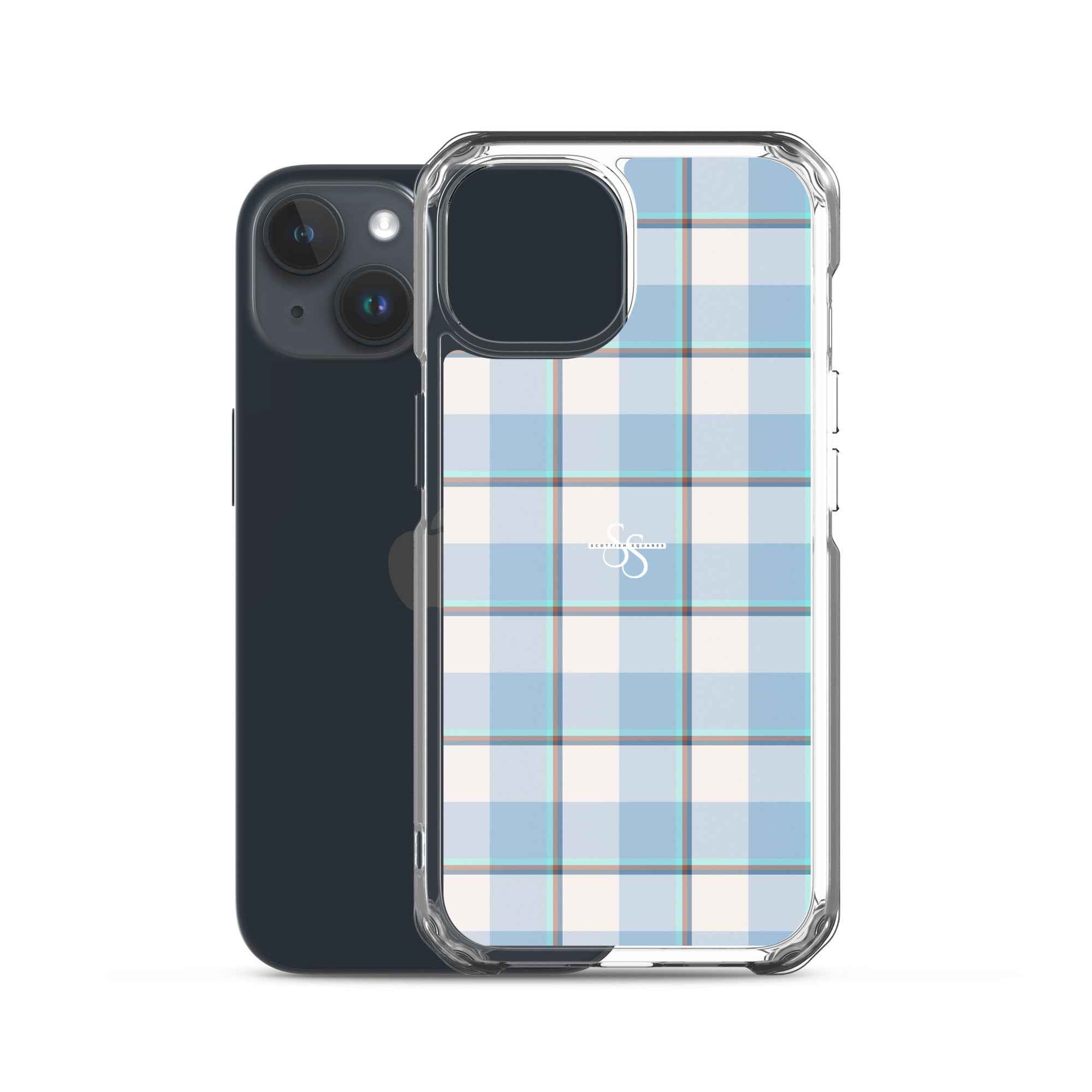 Clear Case for iPhone Pink Cloud and Blue Lagoon Plaid - Scottish Squares