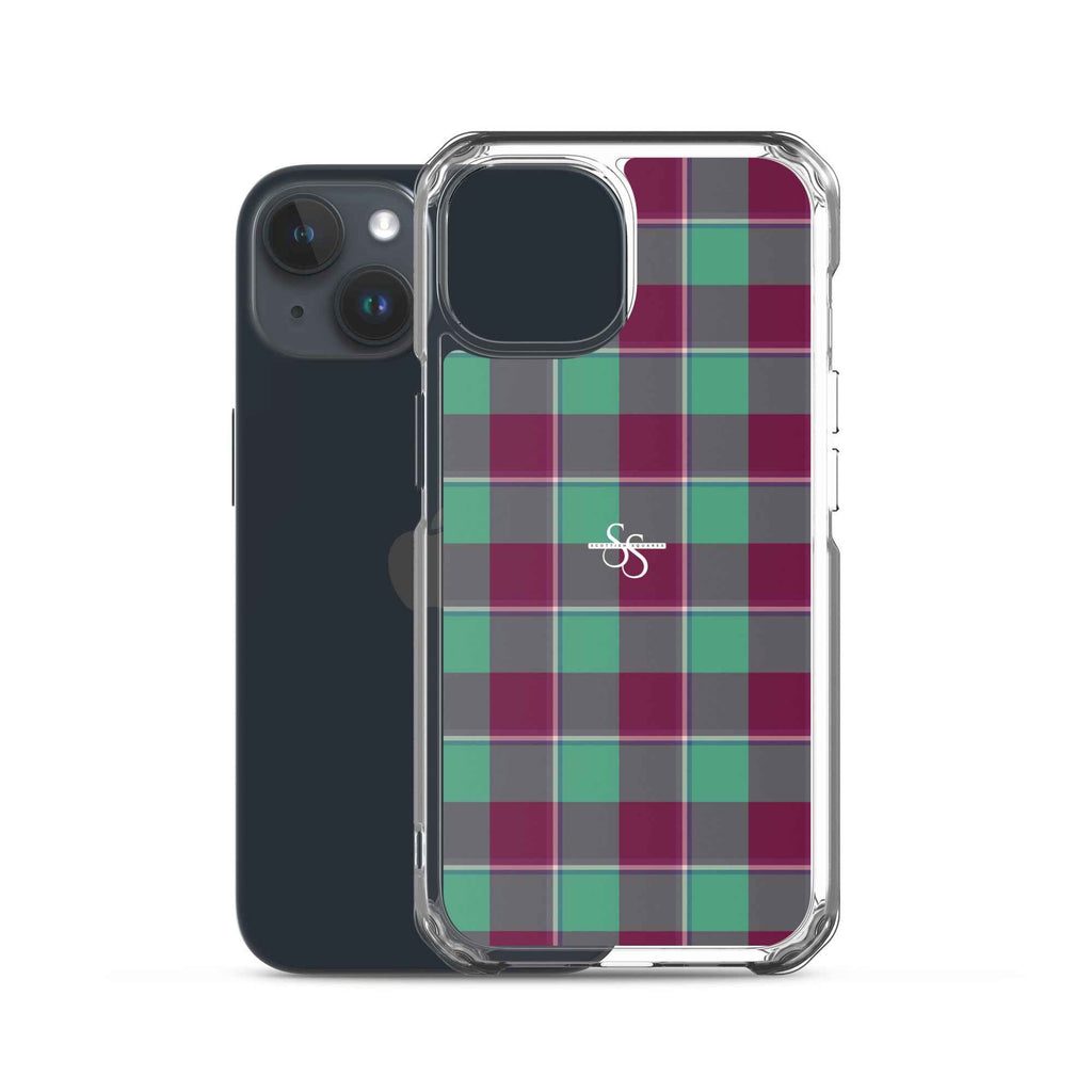 Clear Case for iPhone Ocean Green and Mulberry Wood Plaid - Scottish Squares