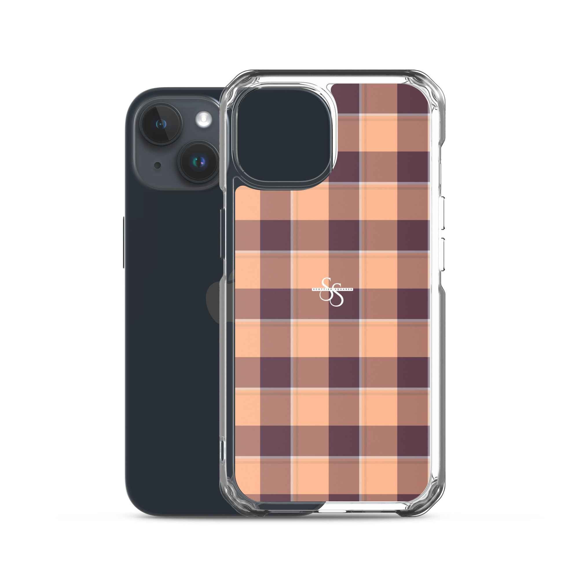 Clear Case for iPhone Hit Pink and Livid Brown Plaid - Scottish Squares