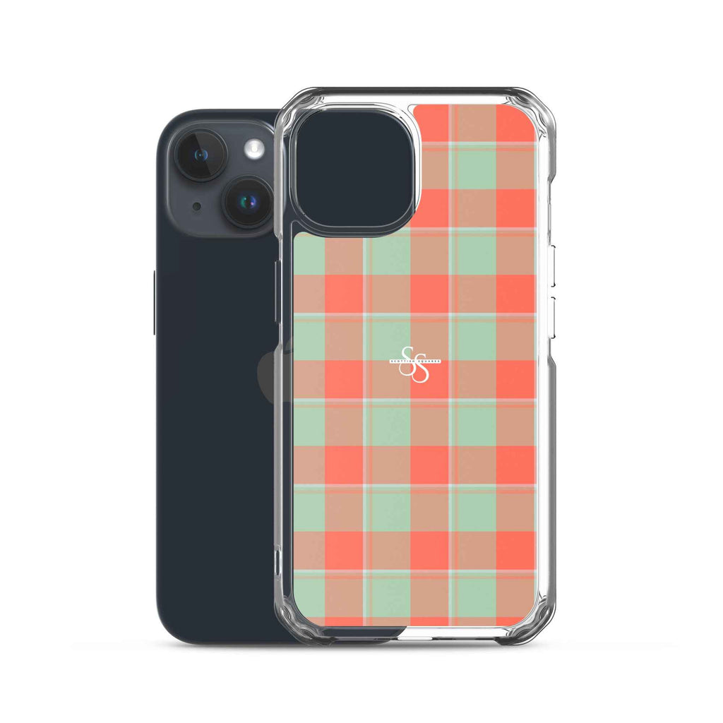 Clear Case for iPhone Spring Rain and Persimmon Plaid - Scottish Squares