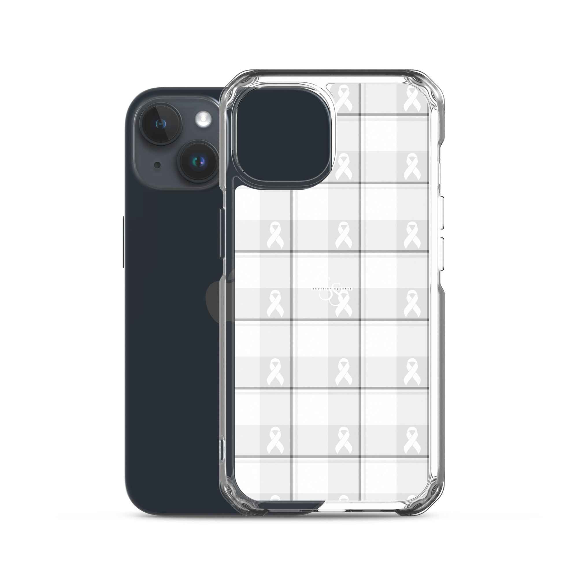 Clear Case for iPhone Lung Cancer Awareness Plaid, White Ribbon, Supportive Gift - Scottish Squares