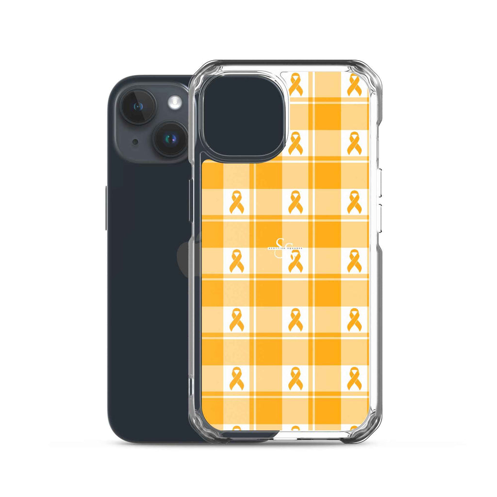 Clear Case for iPhone Kidney Cancer Awareness Plaid, Orange Ribbon, Supportive Gift - Scottish Squares
