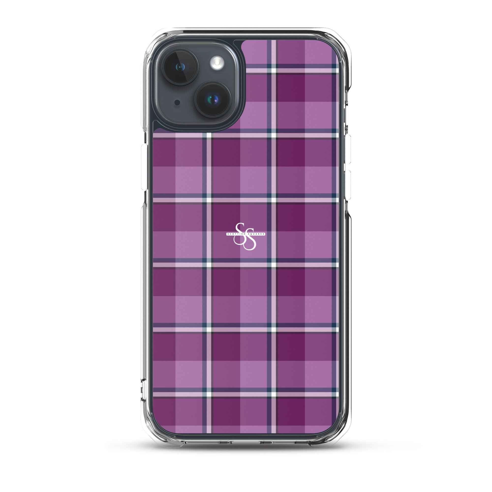 Clear Case for iPhone Purple and Trendy Pink Plaid iPhone 15 Plus - Scottish Squares