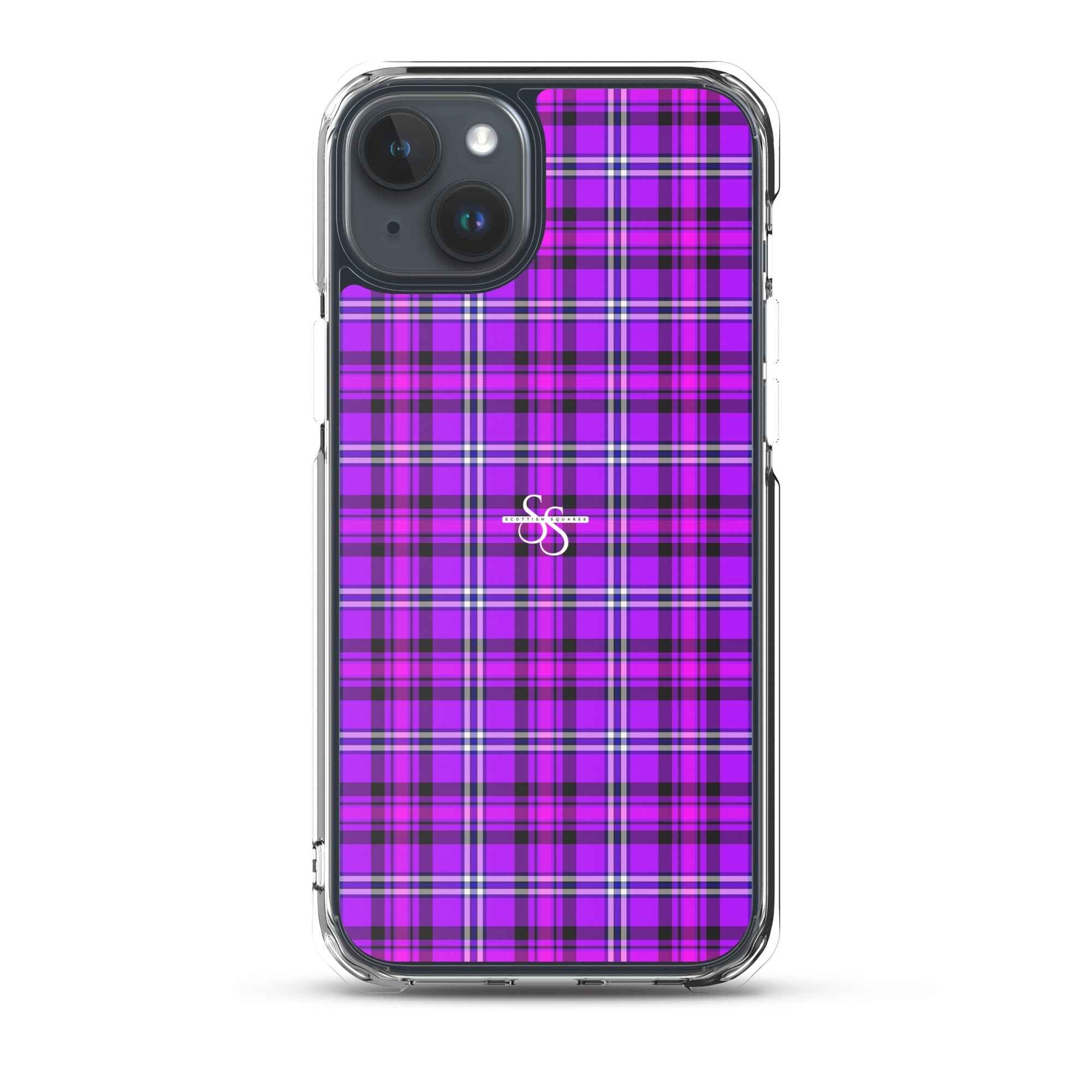 Clear Case for iPhone Electric Violet and Fuchsia Plaid iPhone 15 Plus - Scottish Squares
