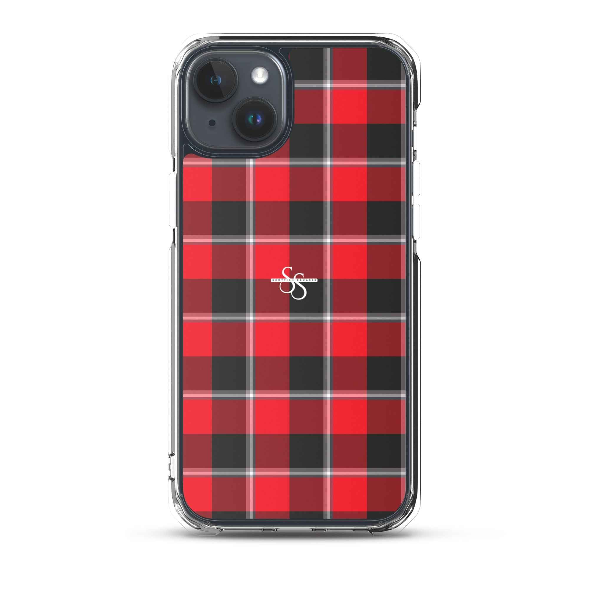 Clear Case for iPhone Red Ribbon and Heavy Metal Plaid iPhone 15 Plus - Scottish Squares