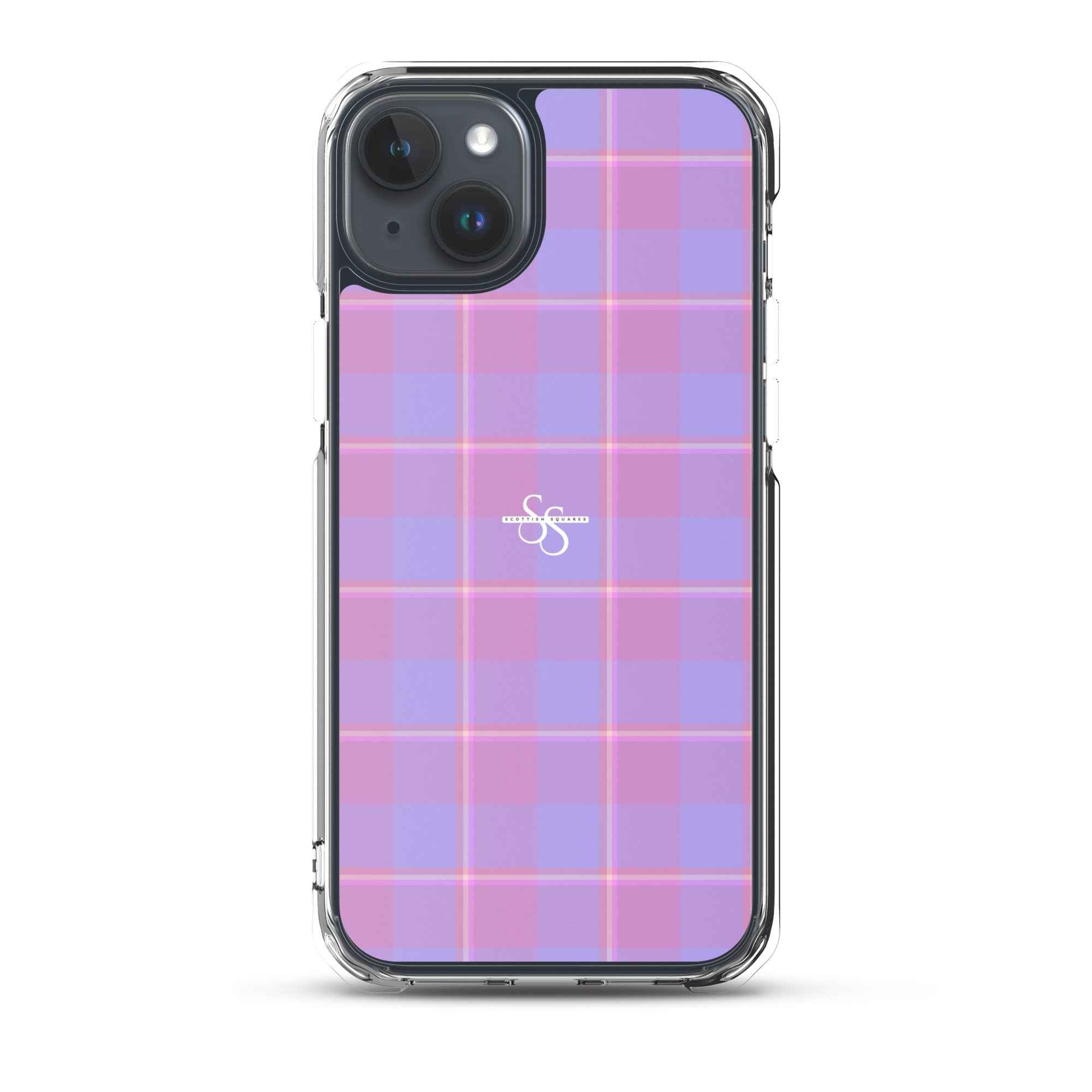 Clear Case for iPhone Viola and Dull Lavender Plaid iPhone 15 Plus - Scottish Squares