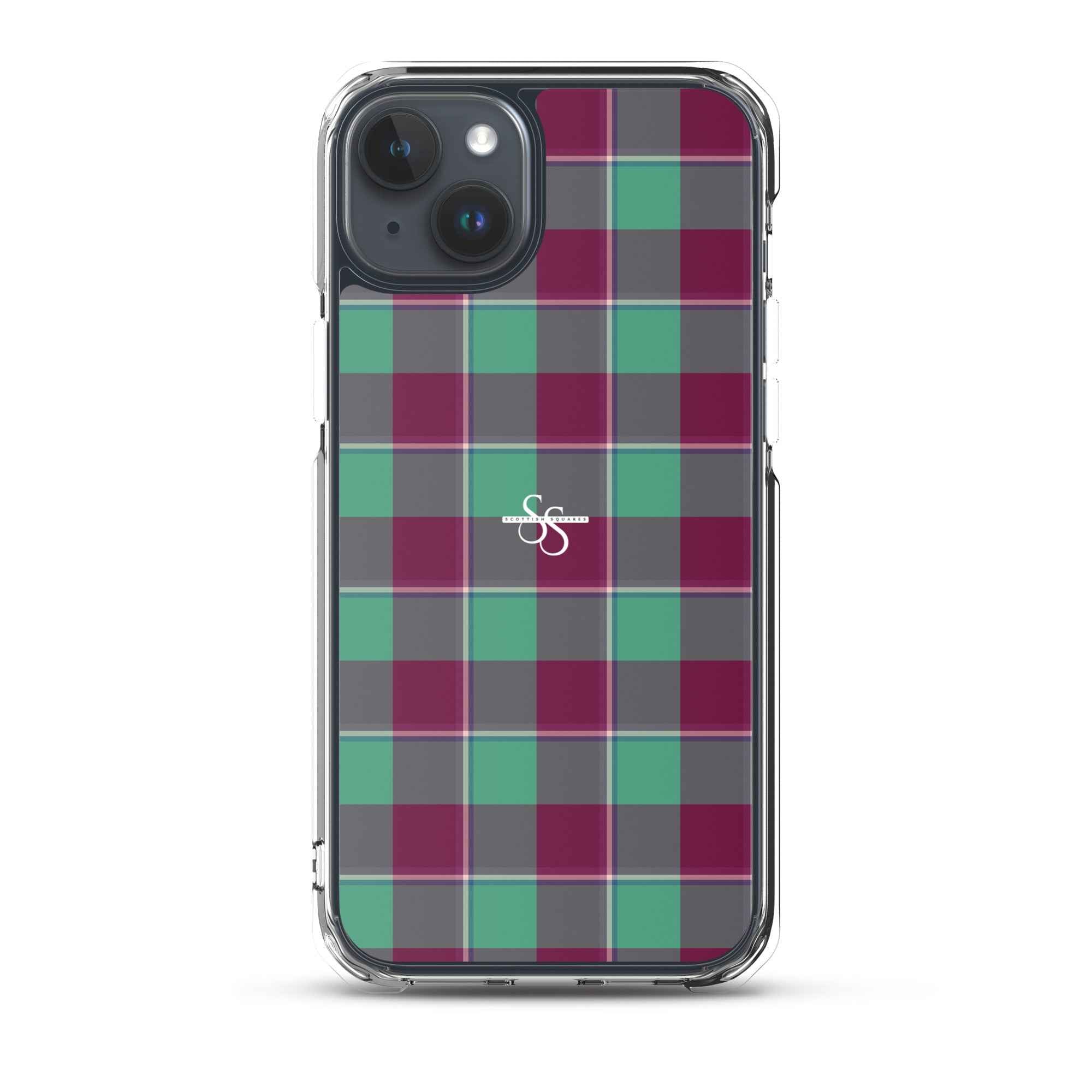 Clear Case for iPhone Ocean Green and Mulberry Wood Plaid iPhone 15 Plus - Scottish Squares