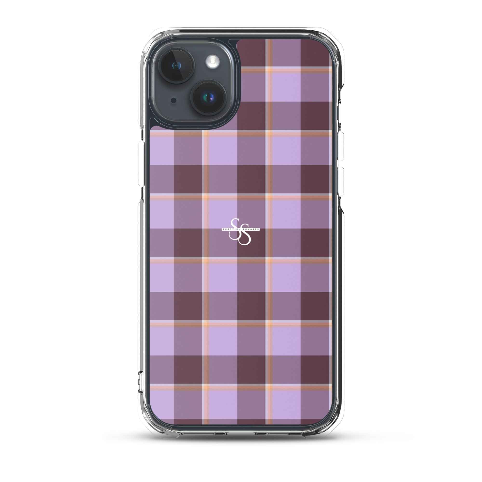 Clear Case for iPhone Light Wisteria and Livid Brown Plaid iPhone 15 Plus - Scottish Squares