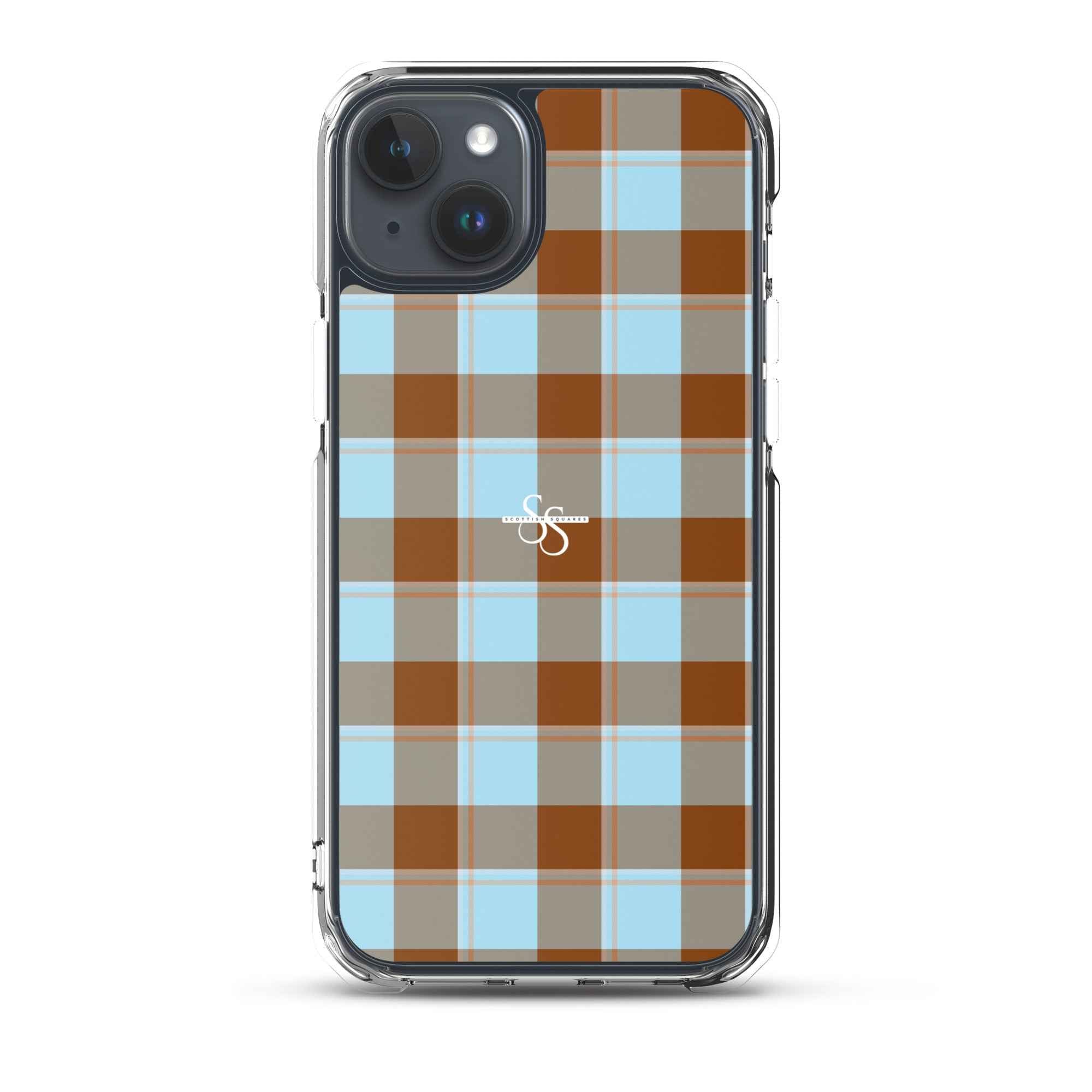 Clear Case for iPhone Blizzard Blue and Livid Brown Plaid iPhone 15 Plus - Scottish Squares