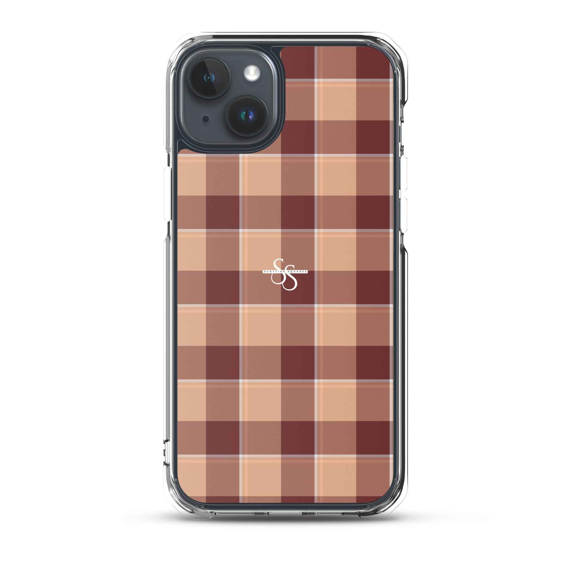 Clear Case for iPhone Whiskey and Livid Brown Plaid iPhone 15 Plus - Scottish Squares