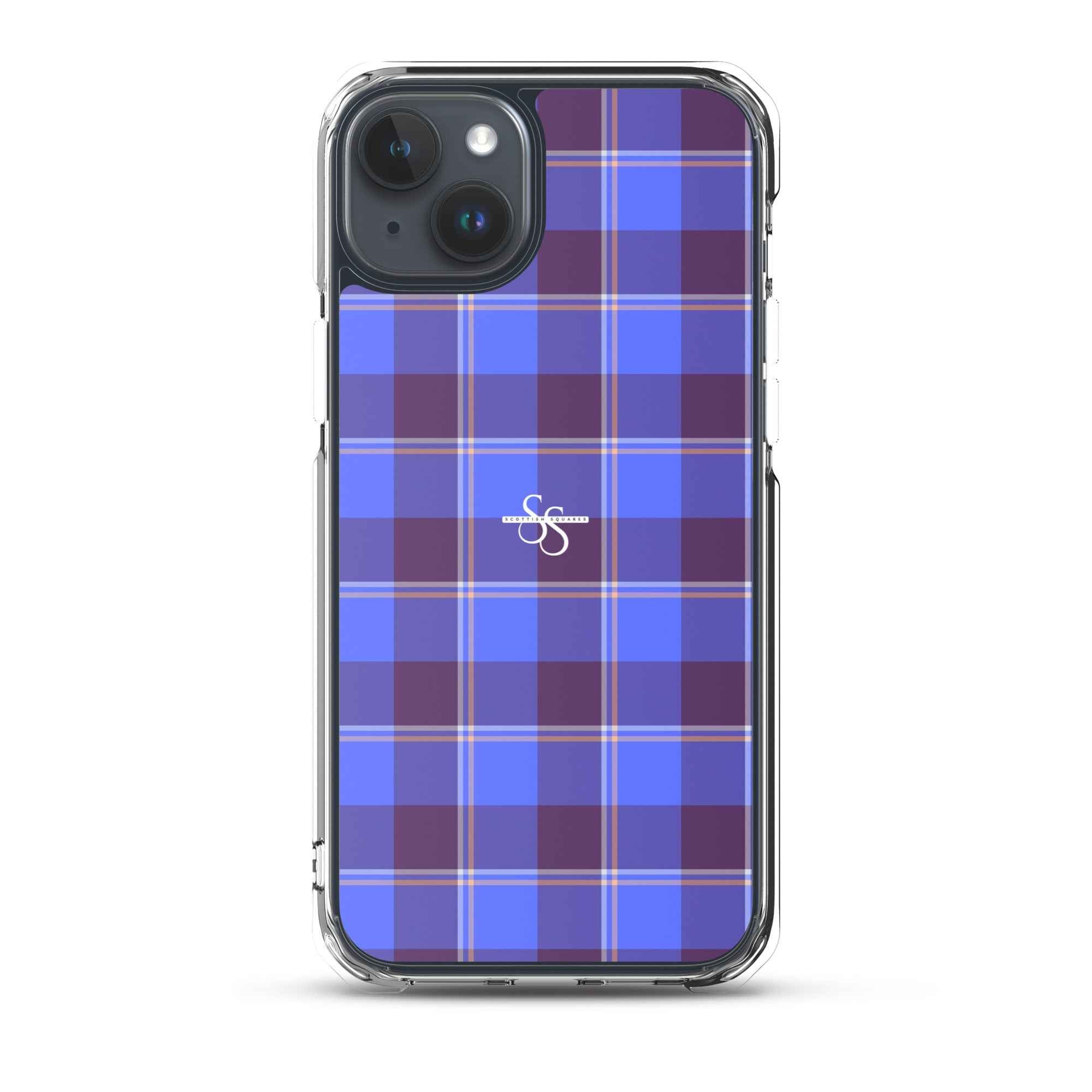 Clear Case for iPhone Cornflower Blue and Livid Brown Plaid iPhone 15 Plus - Scottish Squares