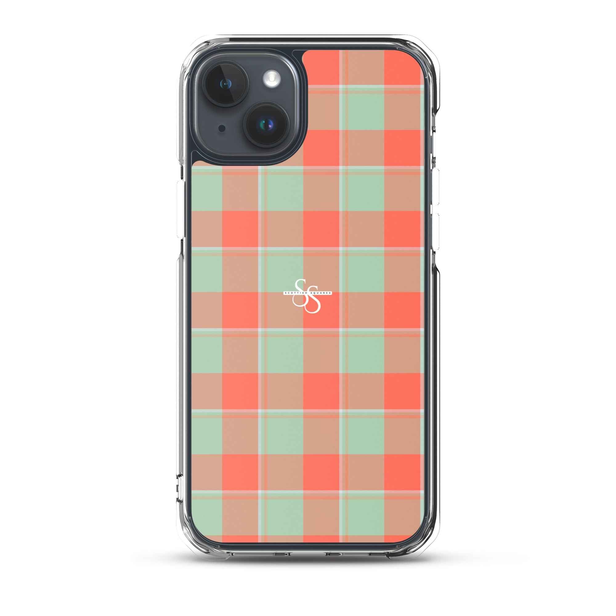 Clear Case for iPhone Spring Rain and Persimmon Plaid iPhone 15 Plus - Scottish Squares