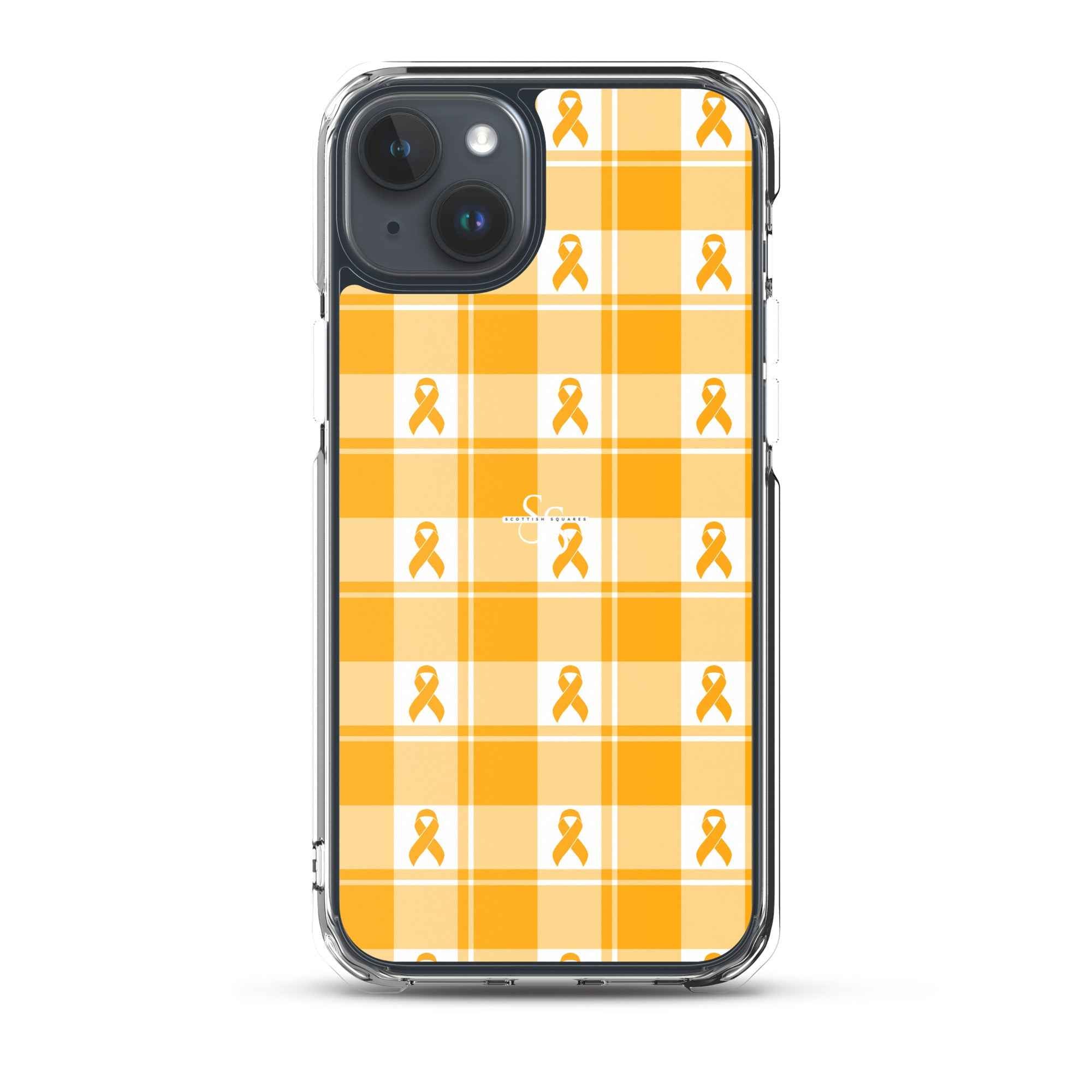 Clear Case for iPhone Kidney Cancer Awareness Plaid, Orange Ribbon, Supportive Gift iPhone 15 Plus - Scottish Squares