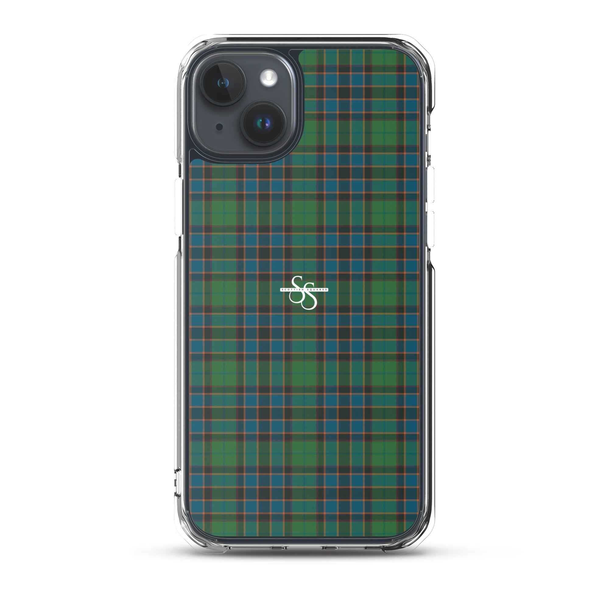 Clear Case for iPhone Green Blue Orange Plaid Tartan