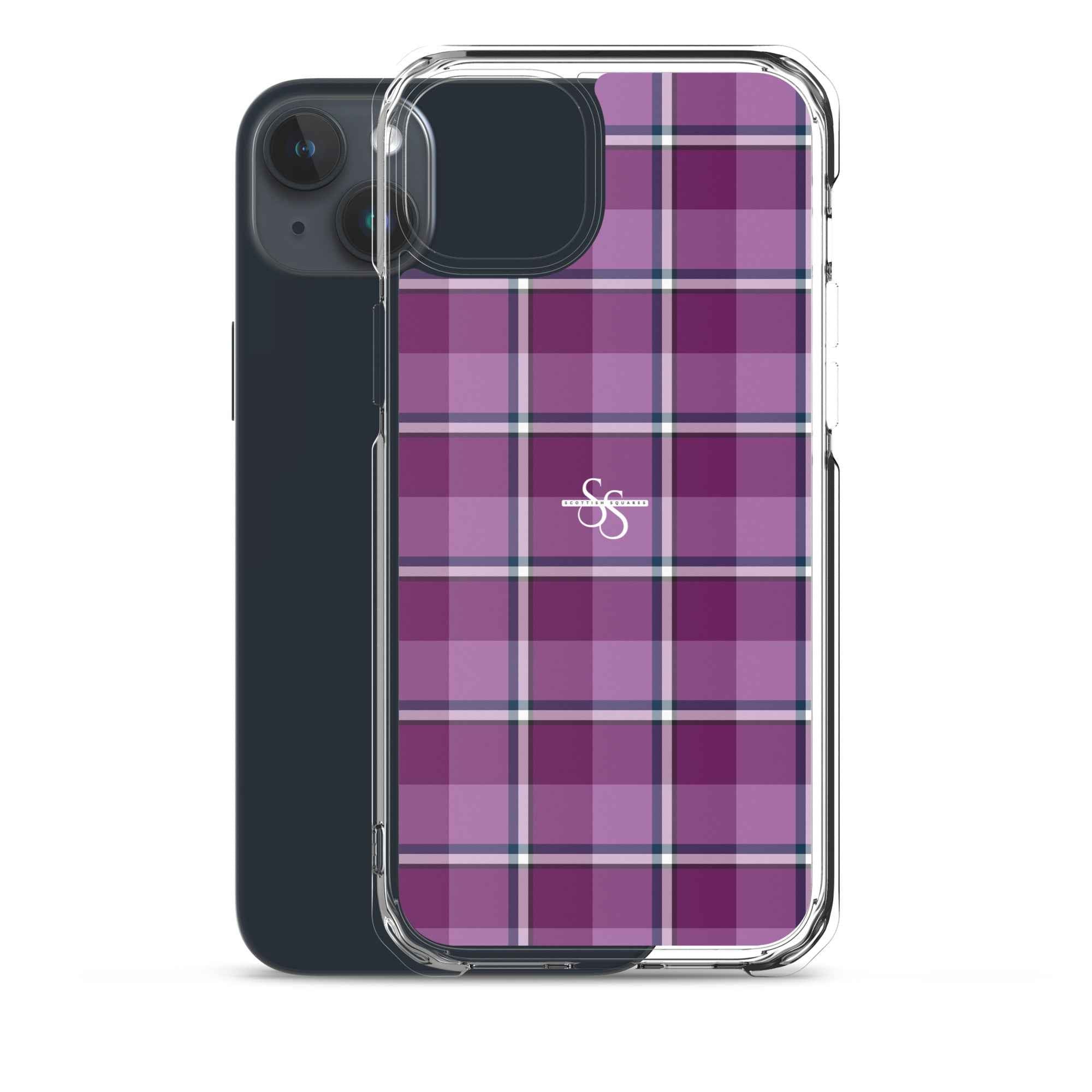 Clear Case for iPhone Purple and Trendy Pink Plaid - Scottish Squares
