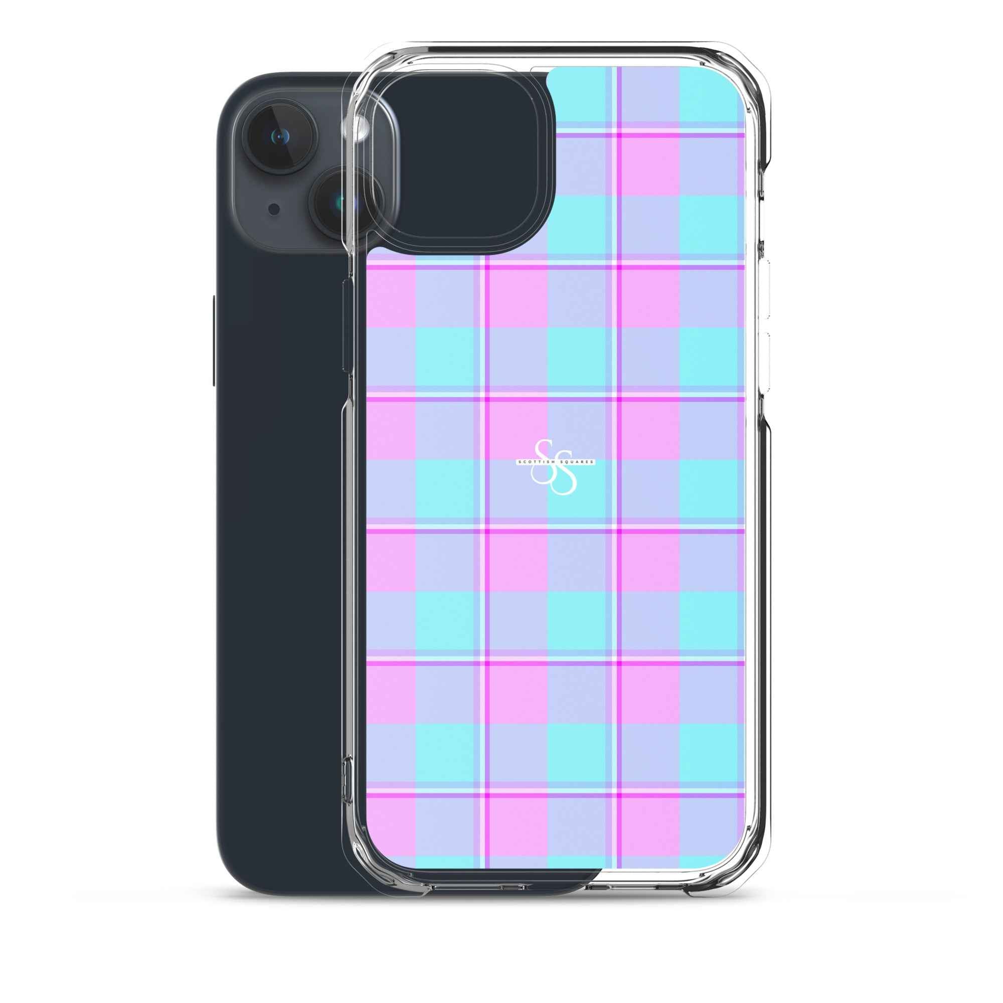 Clear Case for iPhone Mauve and Coastal Mist Plaid - Scottish Squares