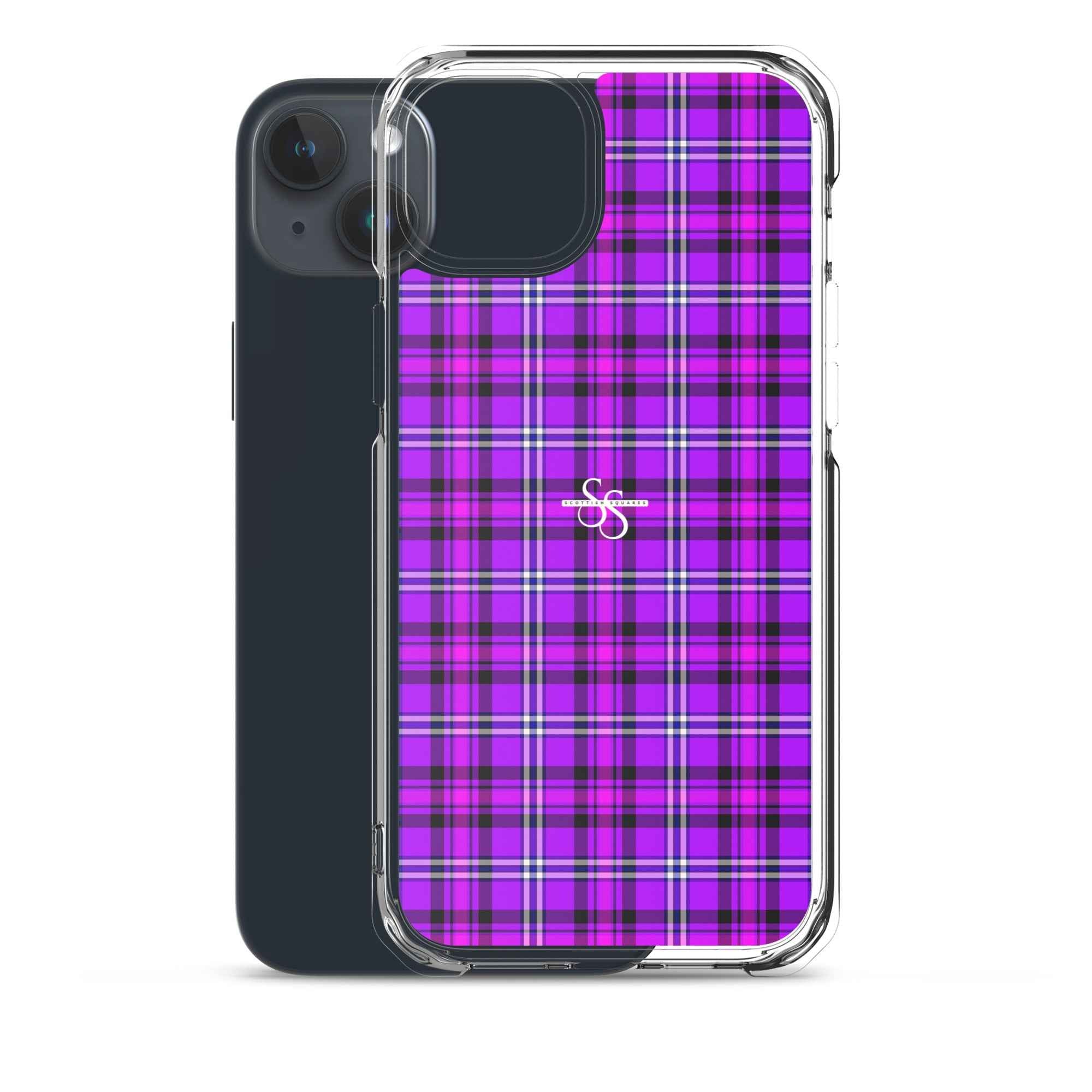 Clear Case for iPhone Electric Violet and Fuchsia Plaid - Scottish Squares