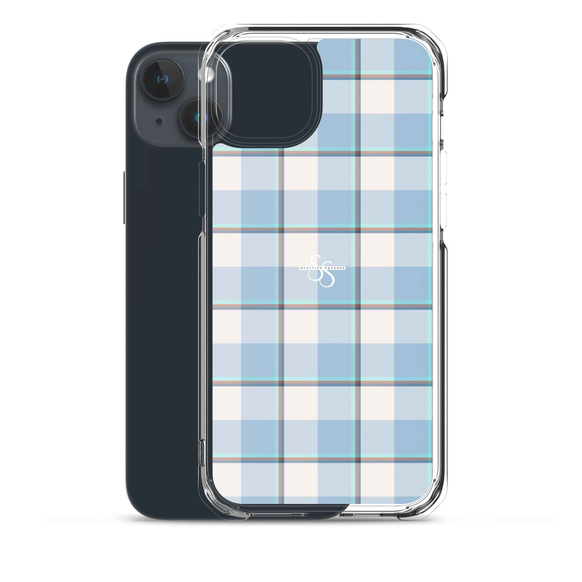 Clear Case for iPhone Pink Cloud and Blue Lagoon Plaid - Scottish Squares