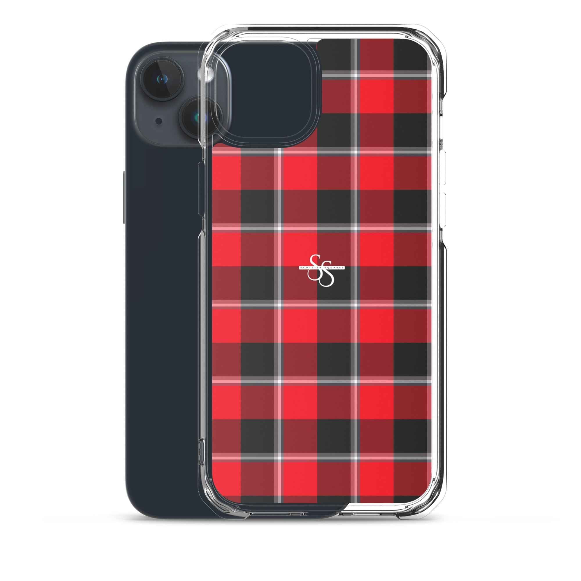 Clear Case for iPhone Red Ribbon and Heavy Metal Plaid - Scottish Squares
