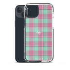 Clear Case for iPhone Vista Blue and Turkish Rose Plaid - Scottish Squares