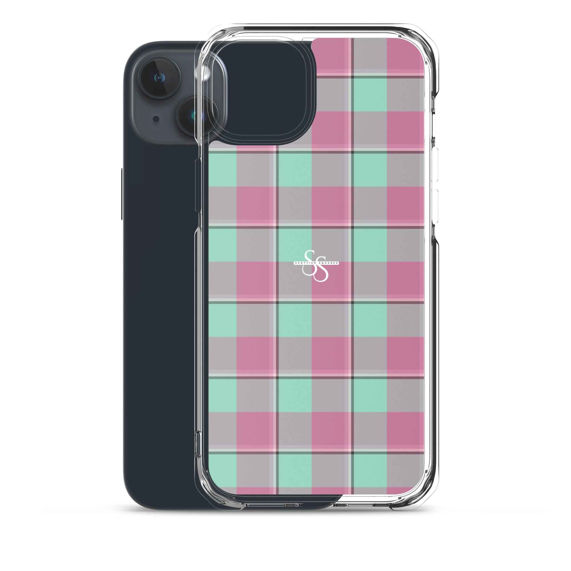 Clear Case for iPhone Vista Blue and Turkish Rose Plaid - Scottish Squares