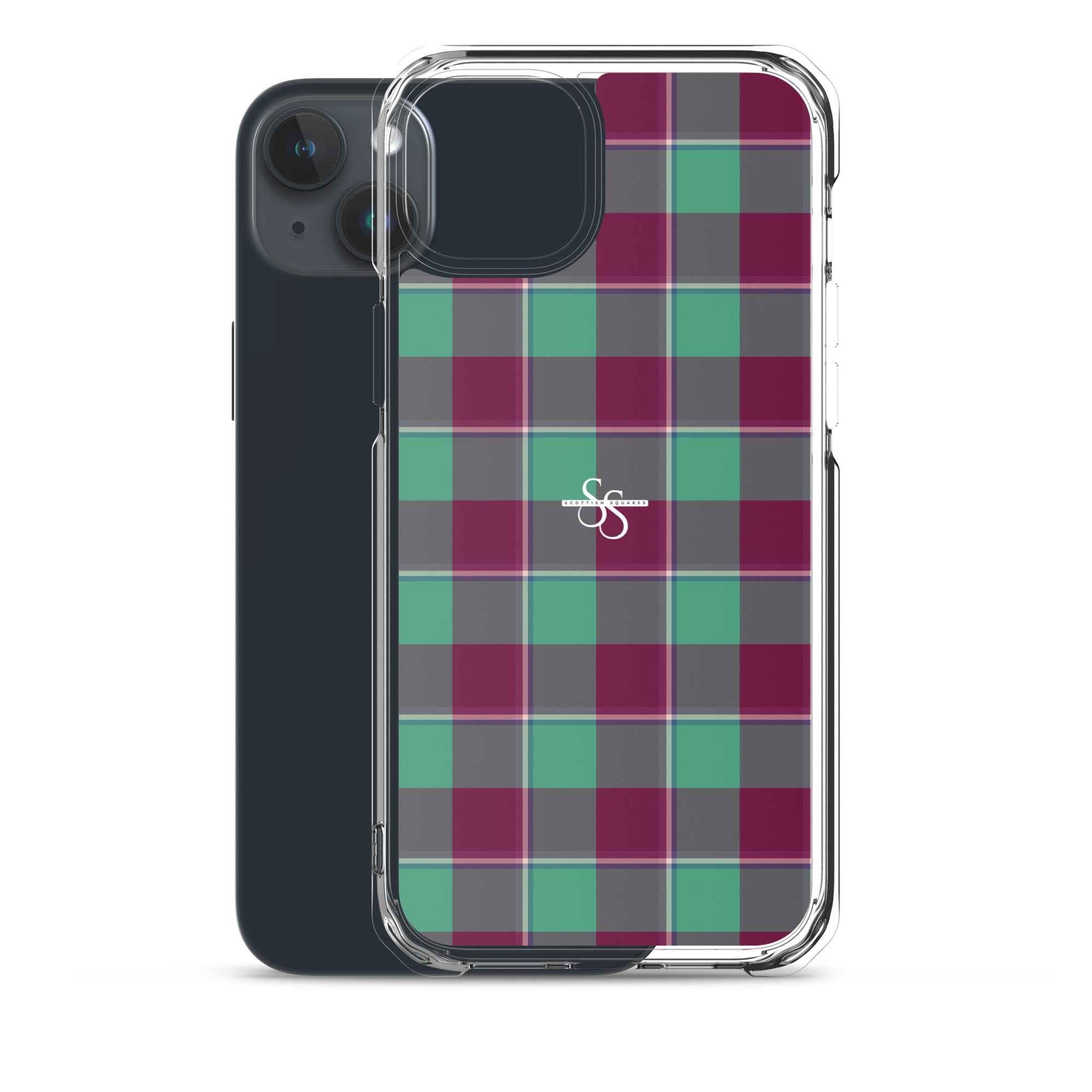 Clear Case for iPhone Ocean Green and Mulberry Wood Plaid - Scottish Squares
