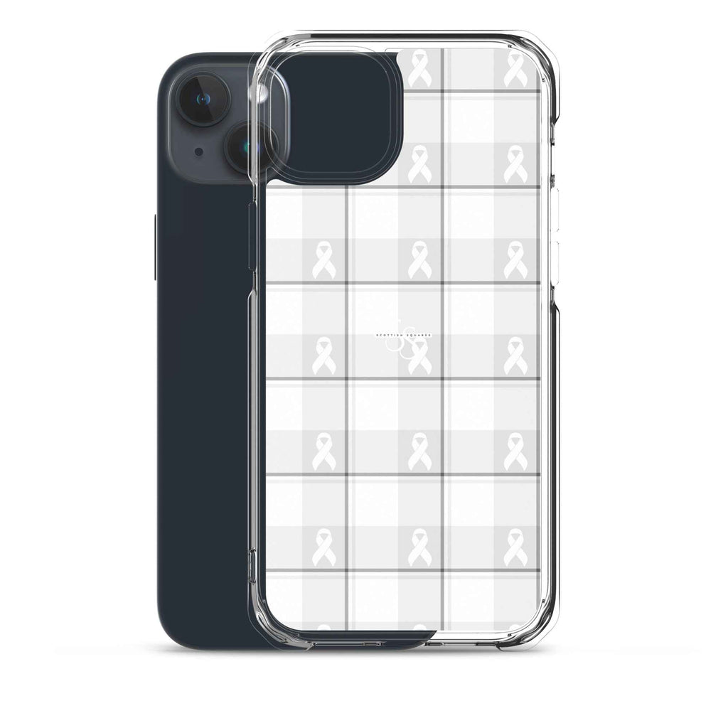 Clear Case for iPhone Lung Cancer Awareness Plaid, White Ribbon, Supportive Gift - Scottish Squares