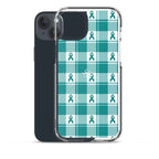 Clear Case for iPhone Cervical Cancer Awareness Plaid, Teal Ribbon, Supportive Gift - Scottish Squares