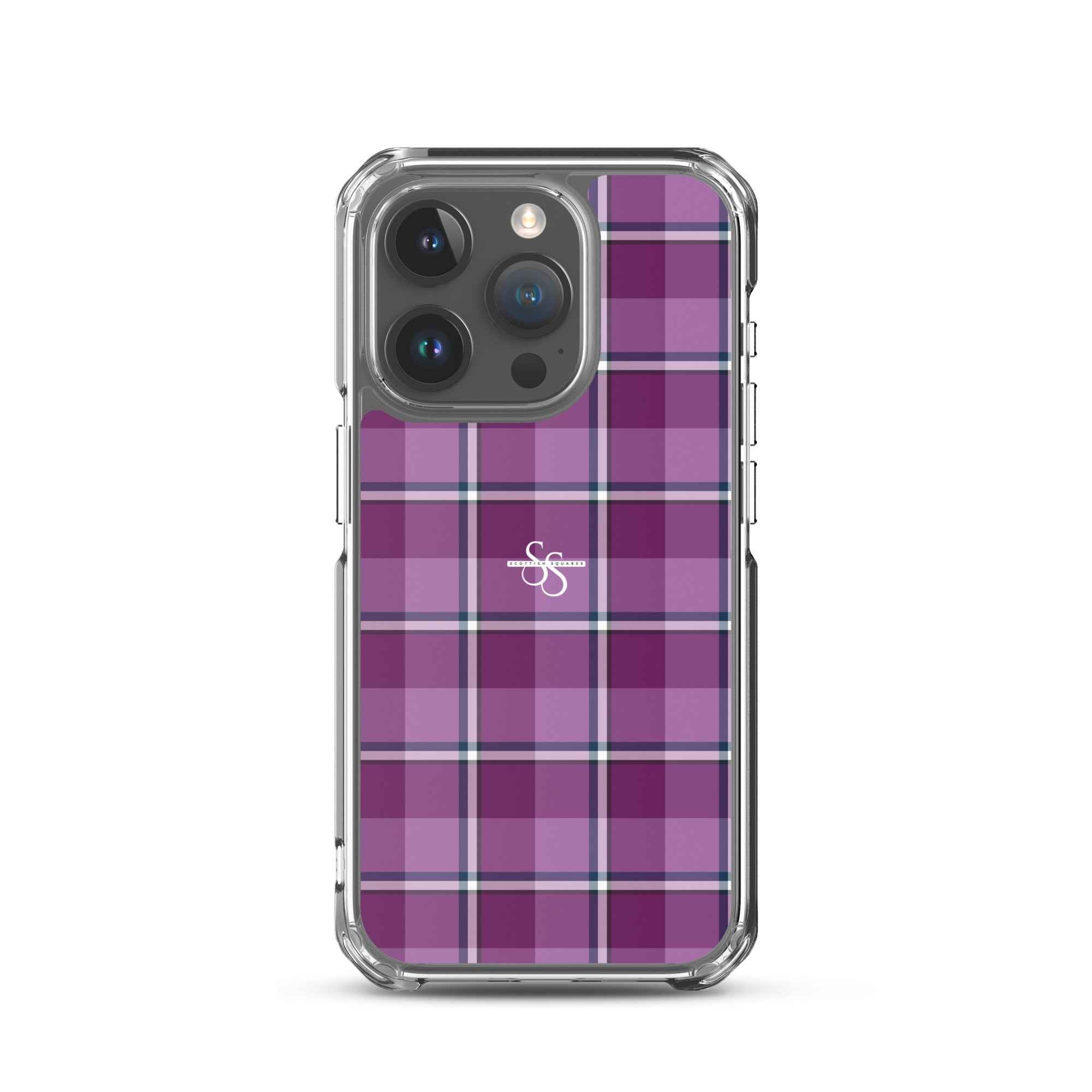 Clear Case for iPhone Purple and Trendy Pink Plaid iPhone 15 Pro - Scottish Squares
