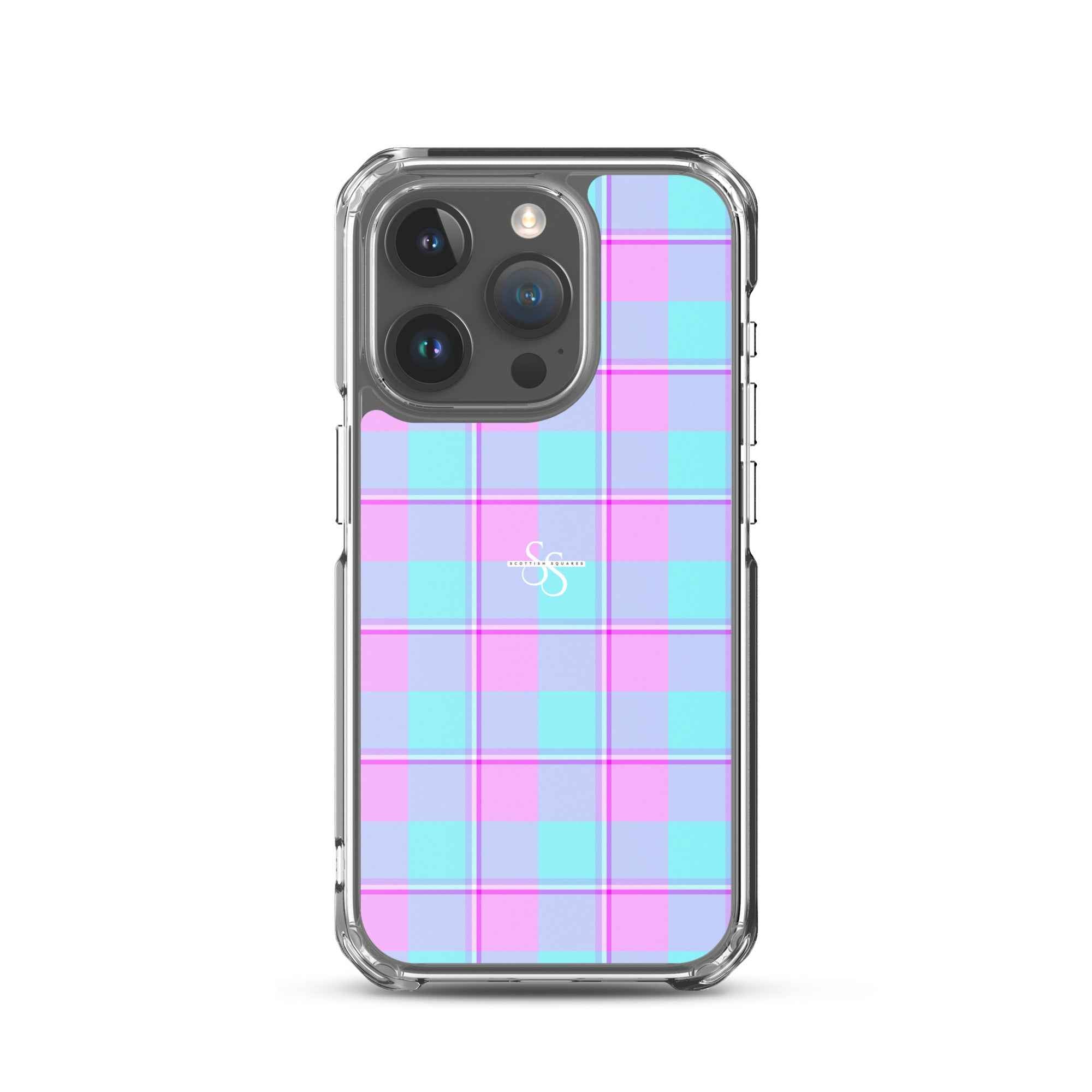 Clear Case for iPhone Mauve and Coastal Mist Plaid iPhone 15 Pro - Scottish Squares