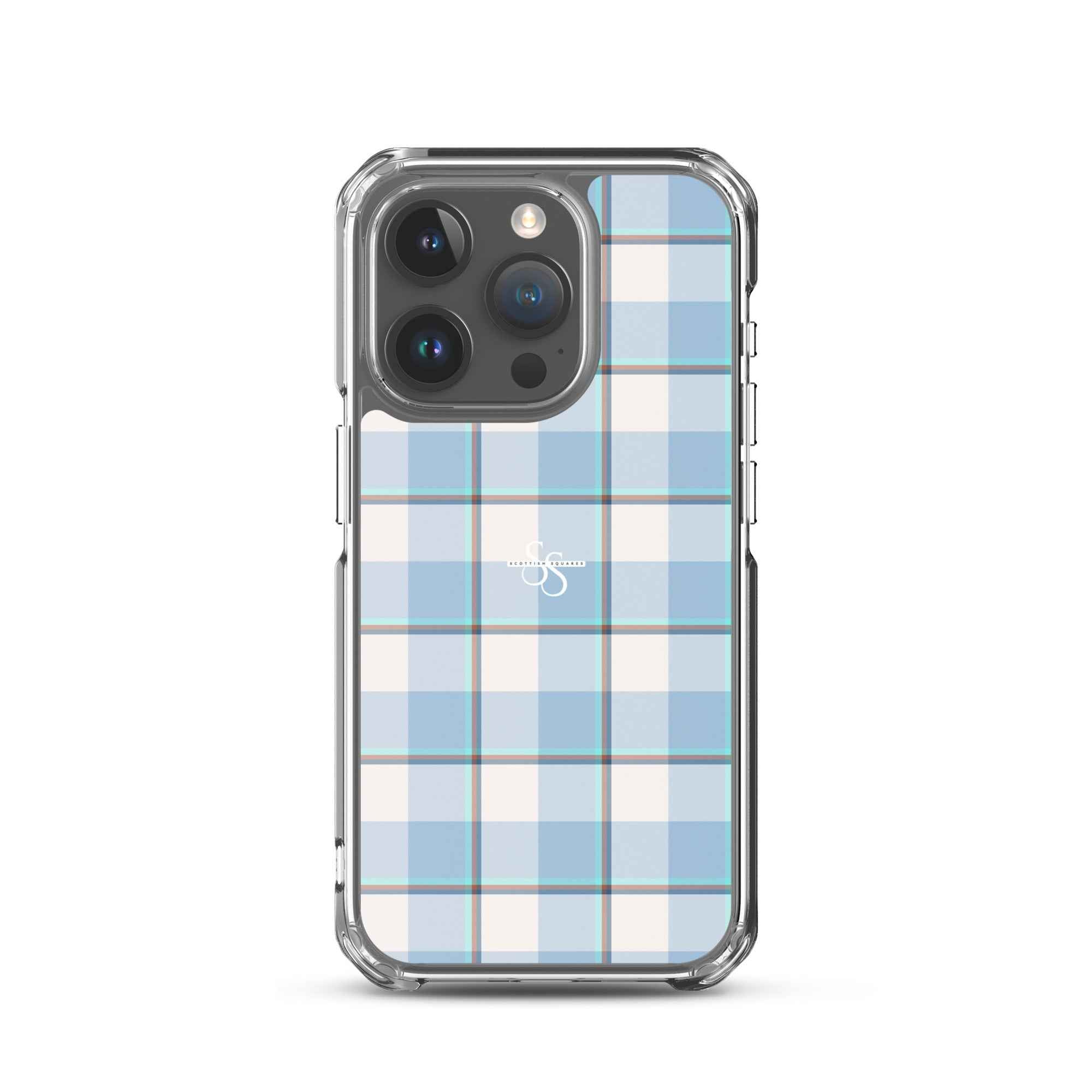 Clear Case for iPhone Pink Cloud and Blue Lagoon Plaid iPhone 15 Pro - Scottish Squares