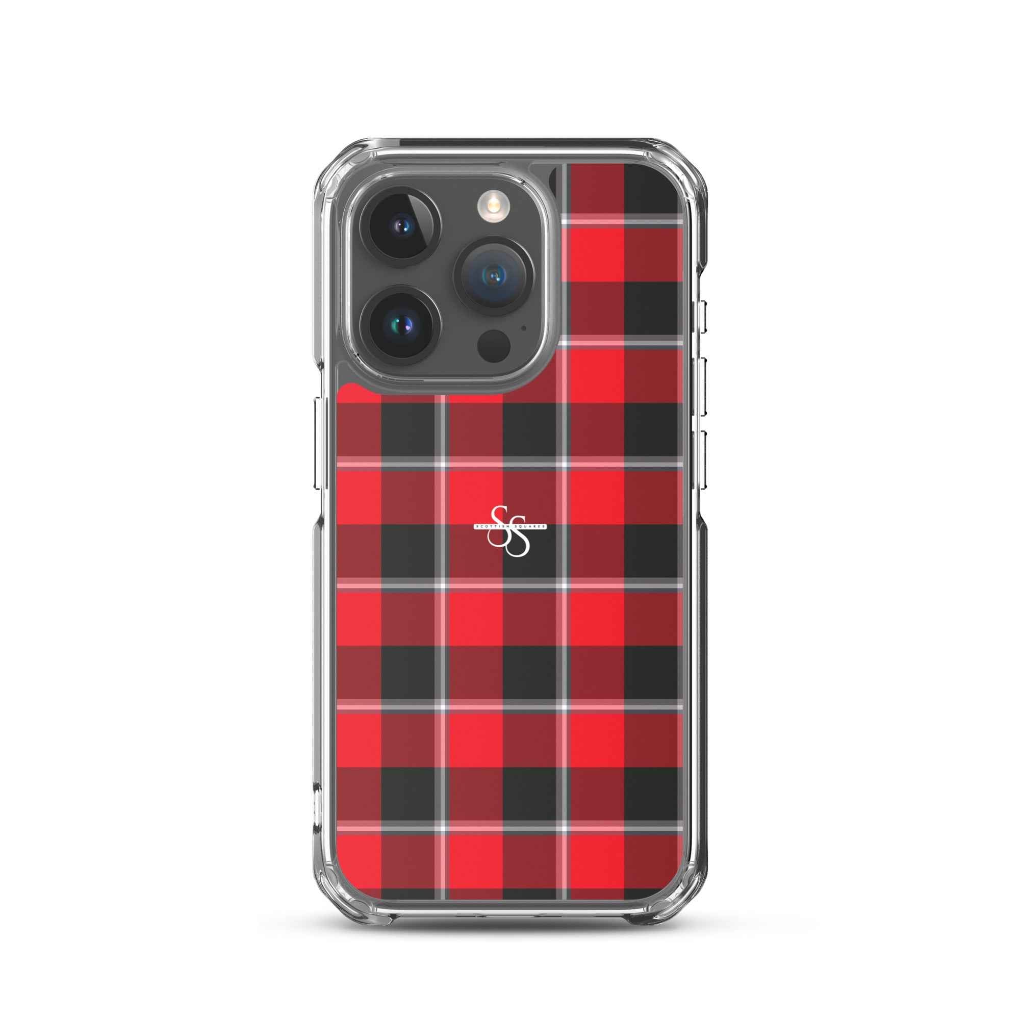 Clear Case for iPhone Red Ribbon and Heavy Metal Plaid iPhone 15 Pro - Scottish Squares